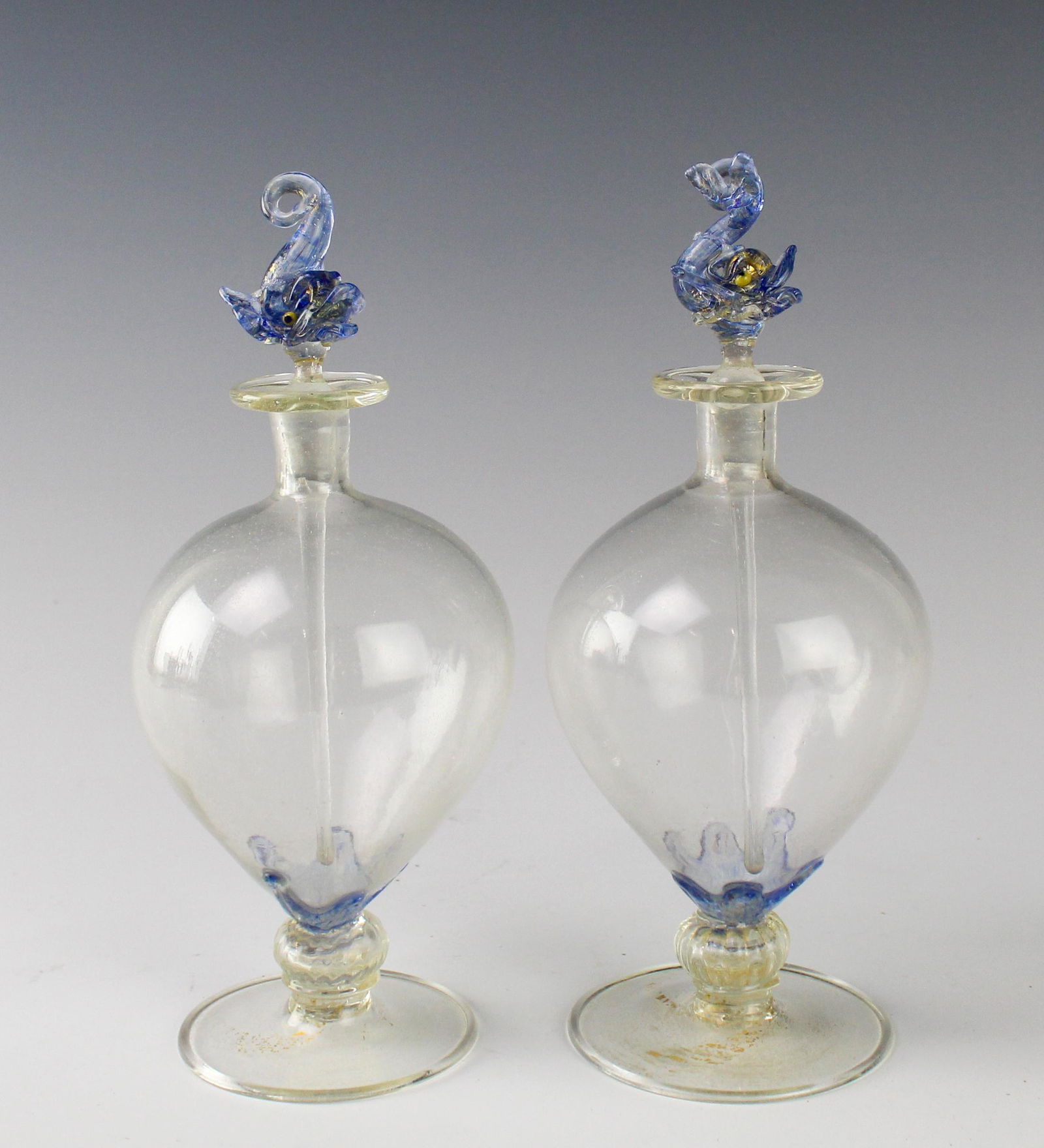 Blown Art Glass Dolphin Stopper Perfume Bottle SET (1 of 5)