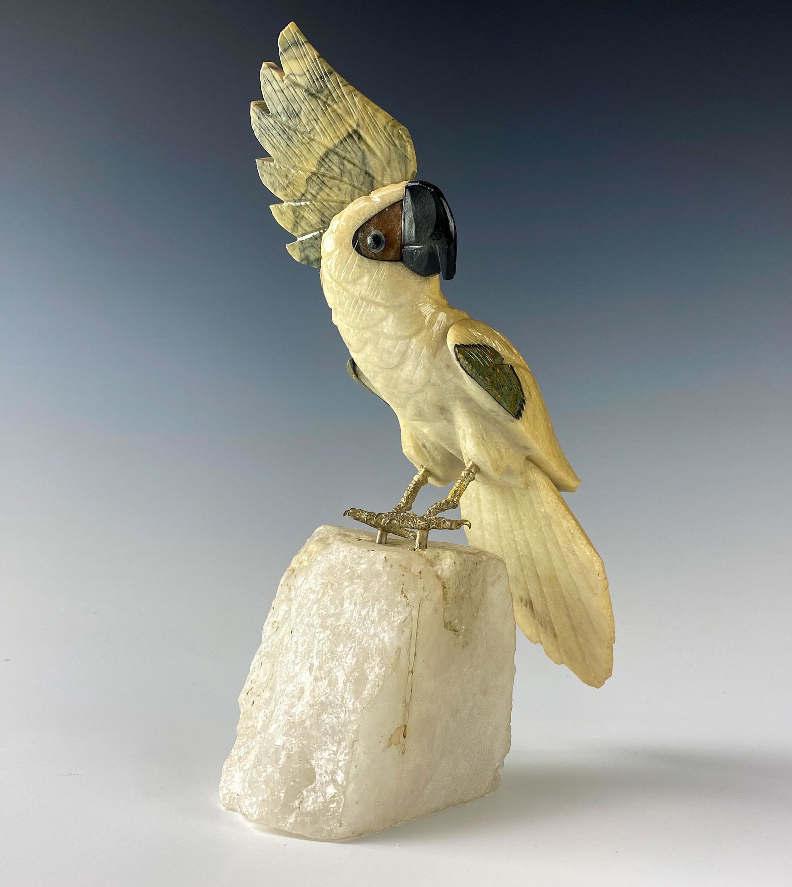 Quartz Stone Parrot Bird Sculpture on Crystal Base (1 of 5)