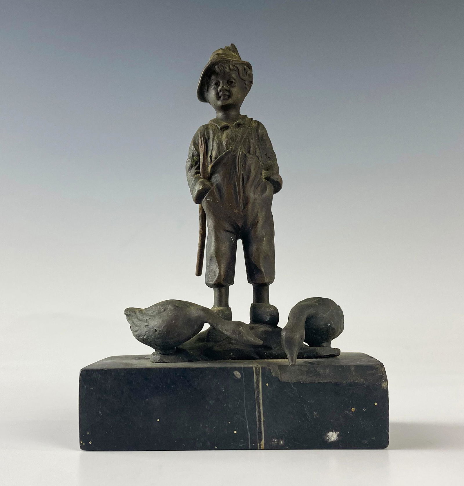 Bronze Antique Rustic Boy & Geese Group Sculpture (1 of 6)