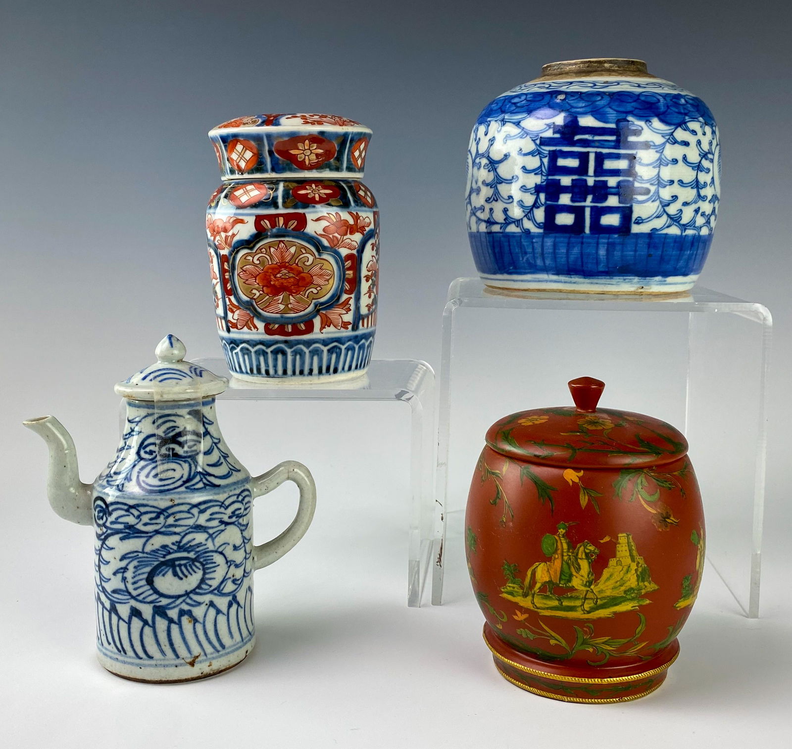 Chinese Porcelain & Wood Lidded Vase Jar GROUP LOT (1 of 10)