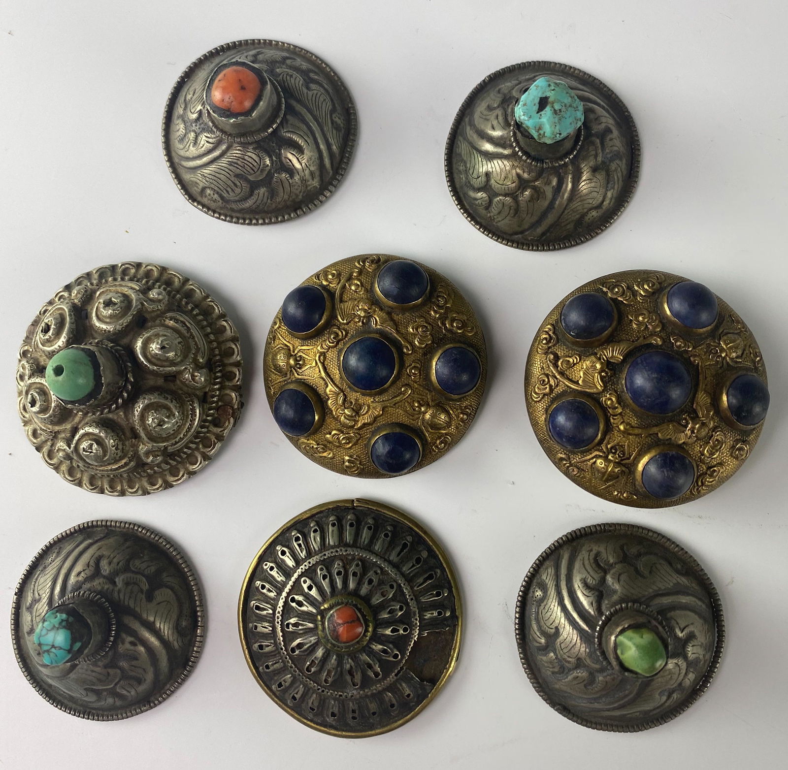 Chinese Bejeweled Belt Hooks & Silver Button GROUP (1 of 9)