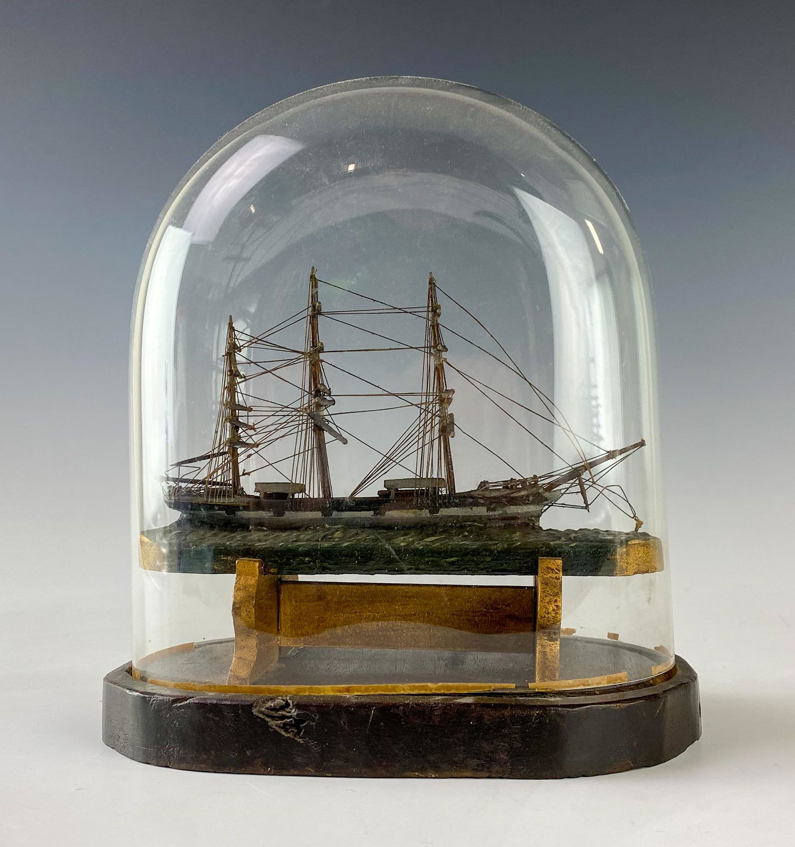 Glass Domed Masted Sailing Ship 3-D Model Diorama (1 of 6)