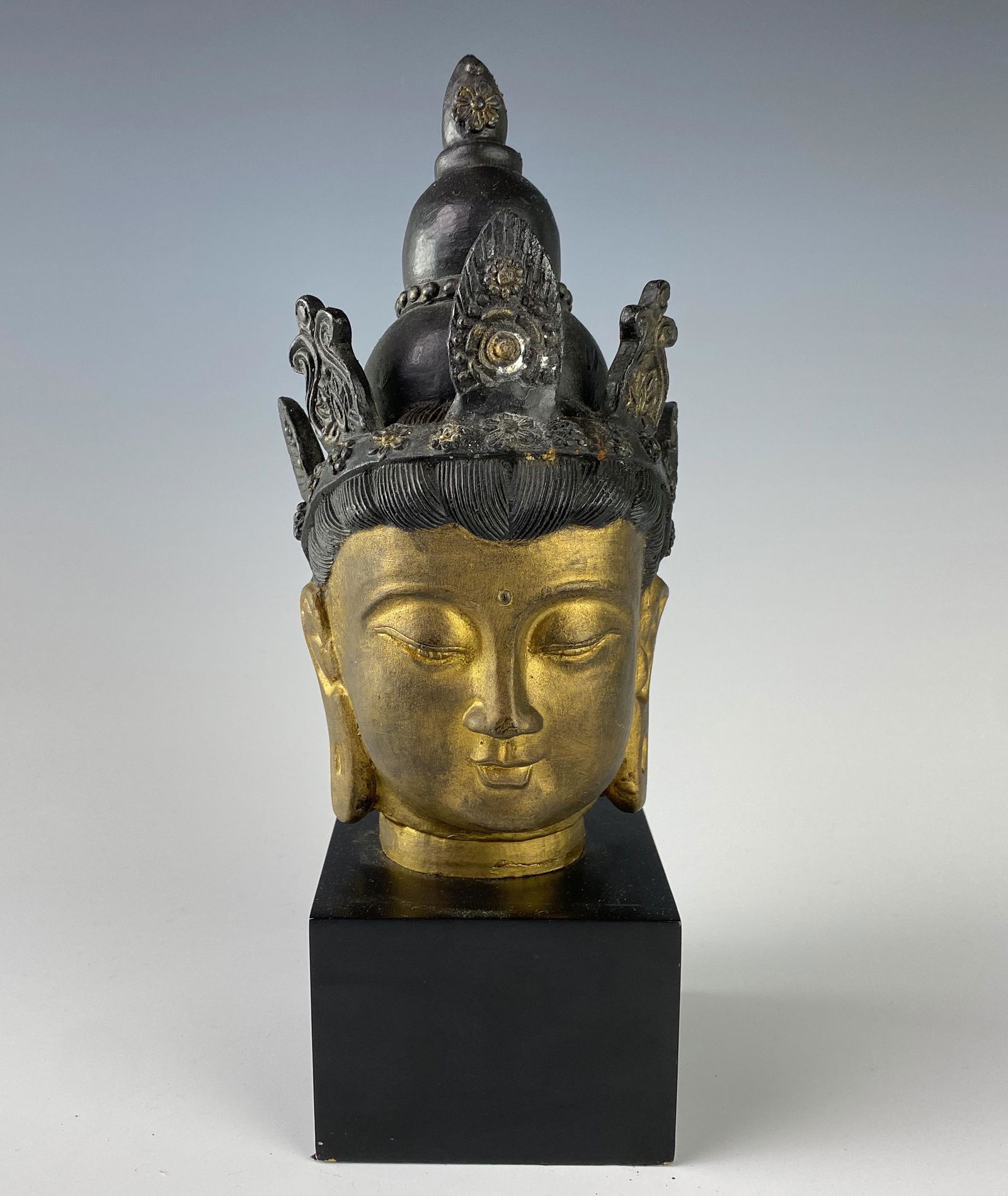 Cast Iron Gilt Bronze Buddha Bust Head Sculpture (1 of 4)
