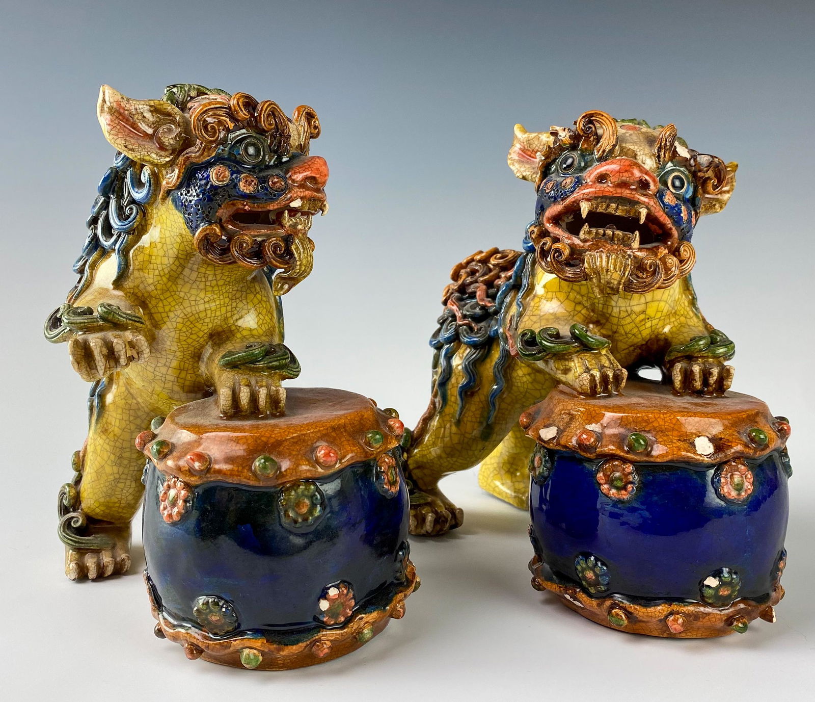Chinese Terracotta Foo Dogs Fu Lions Bookends PAIR (1 of 10)