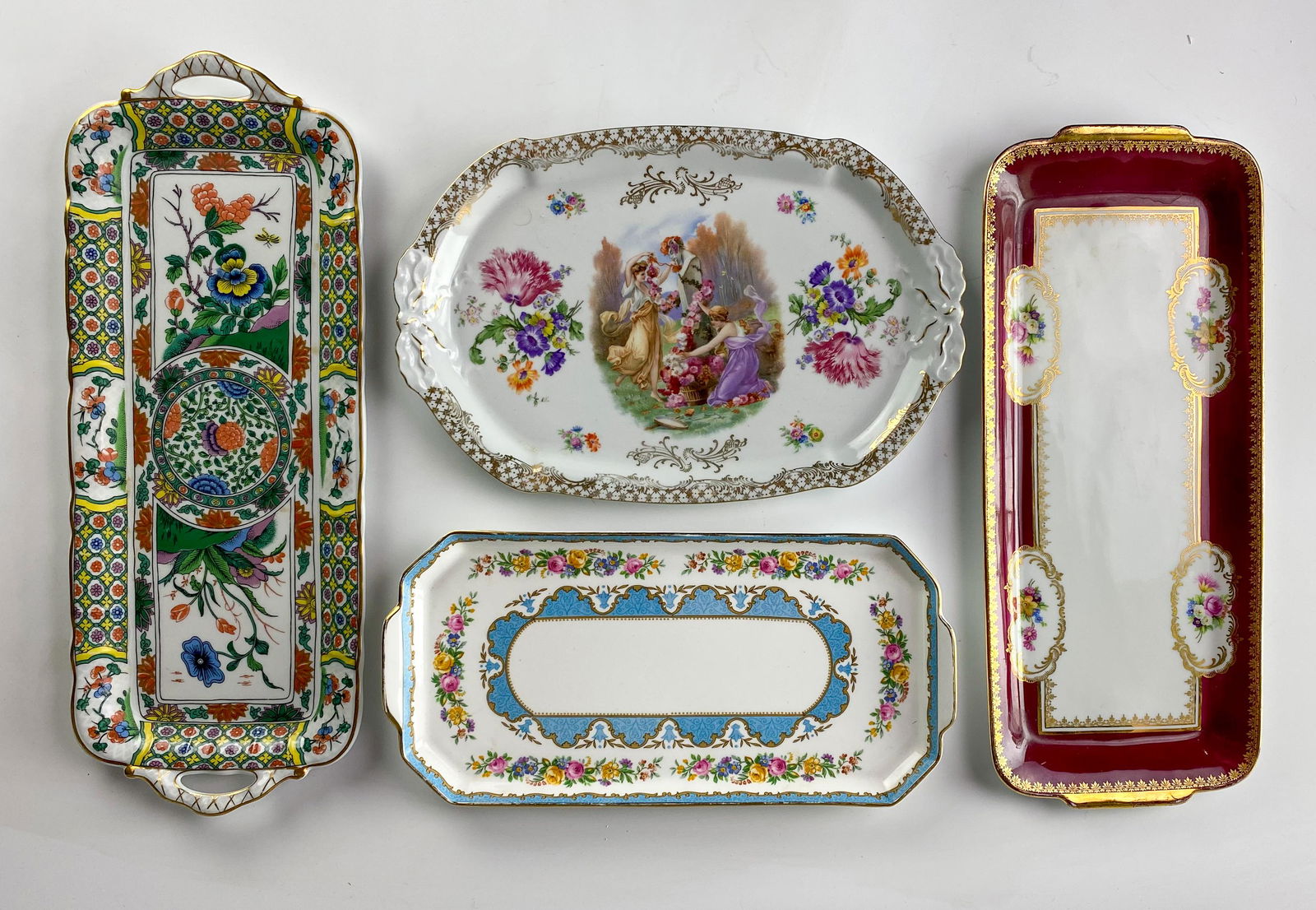 Porcelain Figural Floral Vanity Dresser Trays LOT (1 of 8)