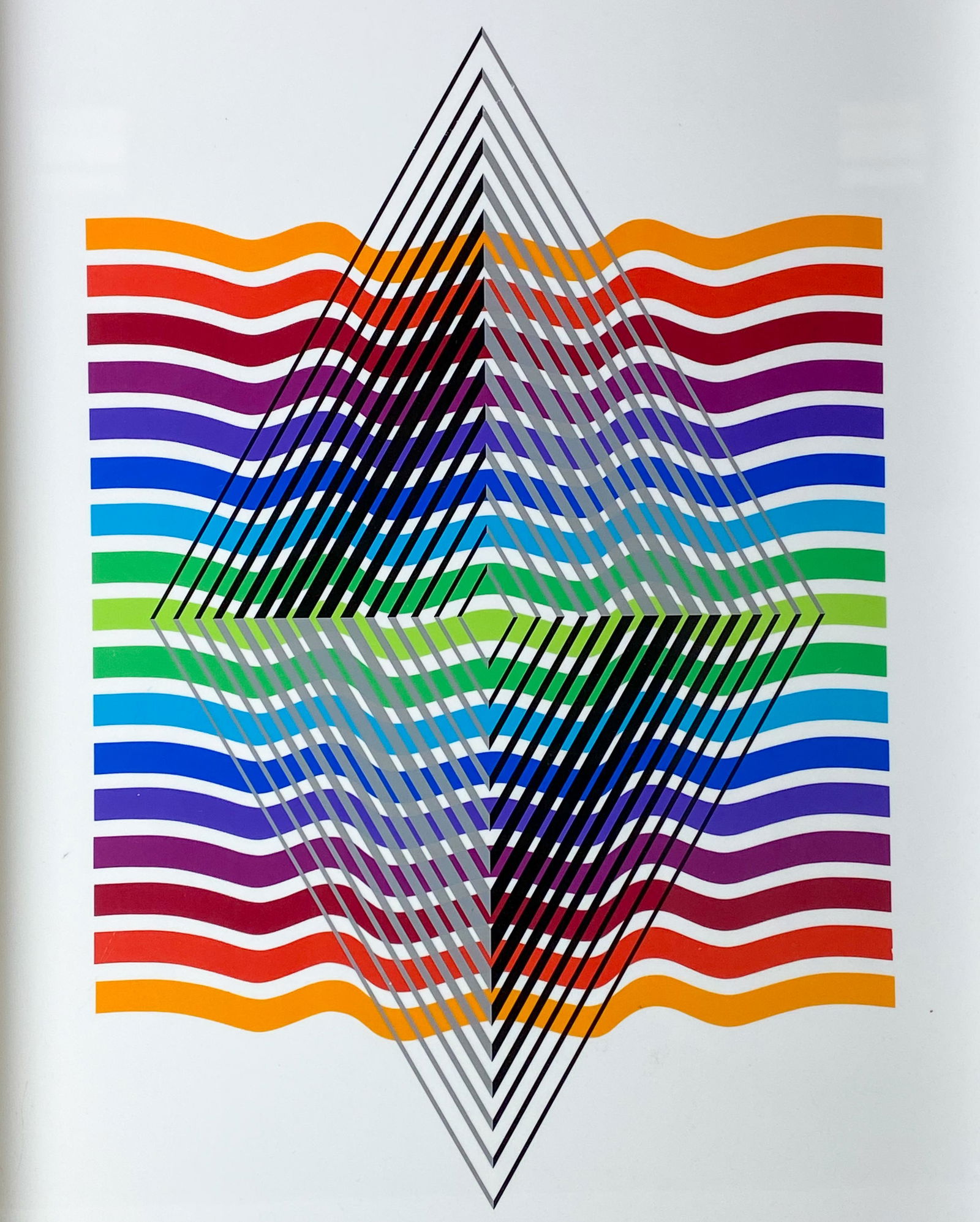 Janklow Op Art Kinetic Plexiglass Serigraph w/ COA: Leonard Janklow (American, 1919 -2006) Three dimensional acrylic & plexiglass kinetic serigraph. Titled "Diamond Fract". Signed. Includes COA. Good estate fresh condition. Measures 36 3/4 in x 25 in x