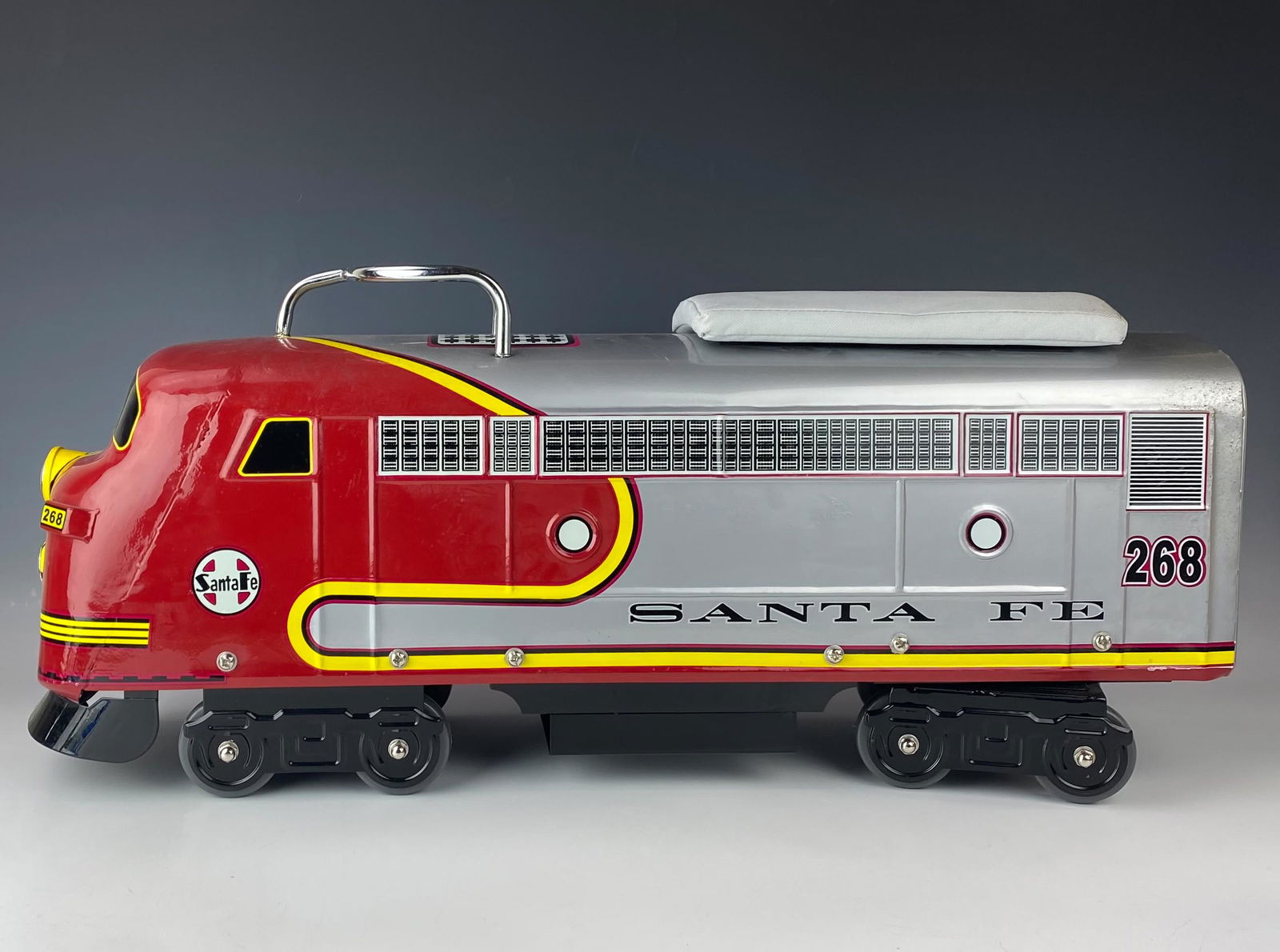 Morgan Cycle Santa Fe Foot to Floor Ride Toy Train: Morgan Cycle Santa Fe Locomotive Train Child's Toddlers Ride on Push Toy. All steel construction built to last generations. Features detachable padded seat for easy cleaning. The rear wheel steers. Pr