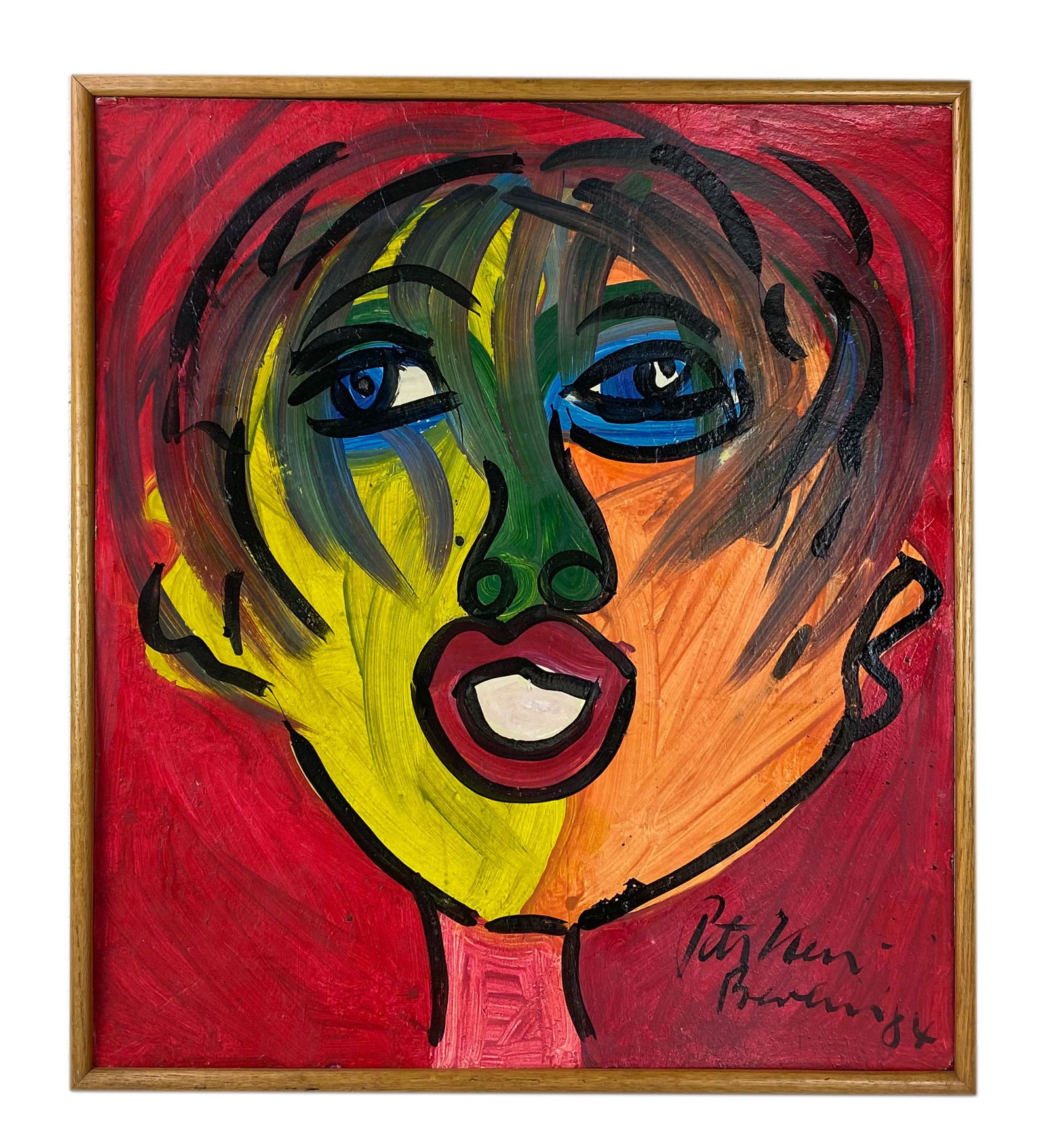 Peter Keil (German, b.1942) Picasso Oil Painting: Peter Robert Keil (German / American, Born 1942) Neo-Expressionist. Original painting on wood board. UNFRAMED. Signed and dated 1987 lower right. Titled on verso "Picasso" and signed Peter Keil. Work