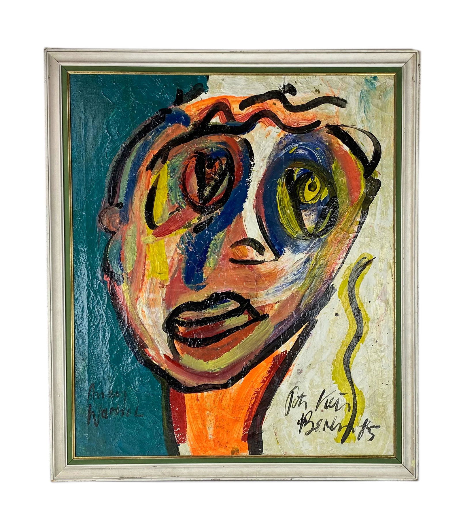 Peter Keil (German b1942) Andy Warhol Oil Painting: Peter Robert Keil (German / American, Born 1942) Neo-Expressionist. Original oil painting. Signed lower right Peter Keil Berlin '85. Lower left Andy Warhol. Verso inscribed Warhol and dated 1985. Work