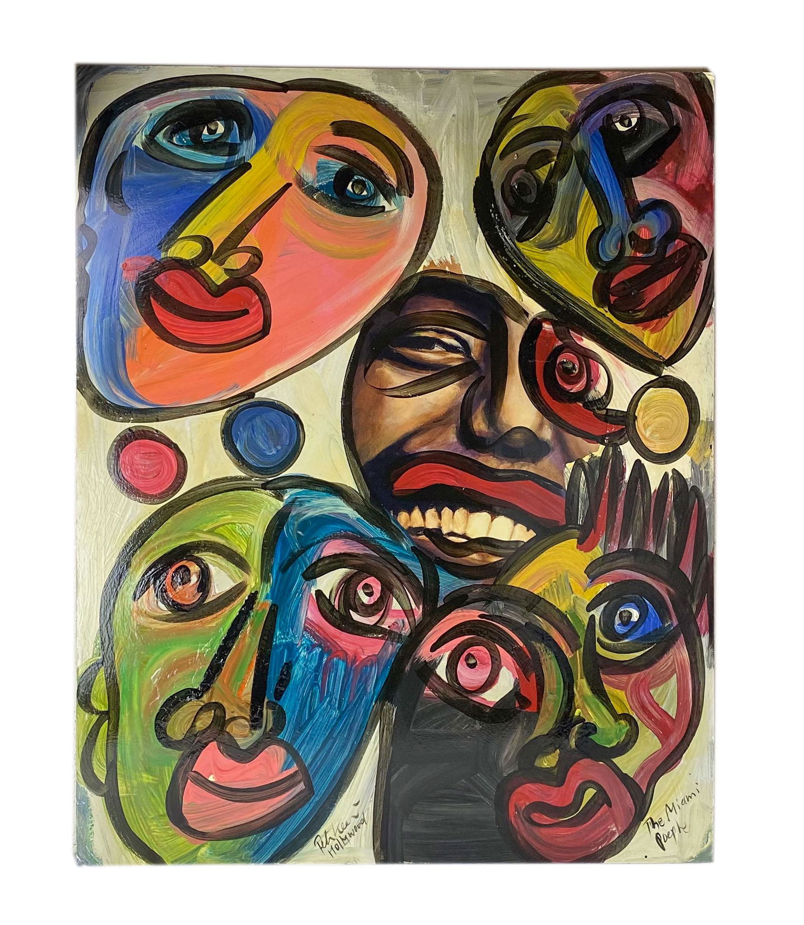 Peter Keil (German, b.1942) Miami People Painting: Peter Robert Keil (German / American, Born 1942) Neo-Expressionist. Original oil painting. Signed lower left Peter Keil Hollywood. Lower right ~"The Miami People". Verso inscribed "Hollywood People" a