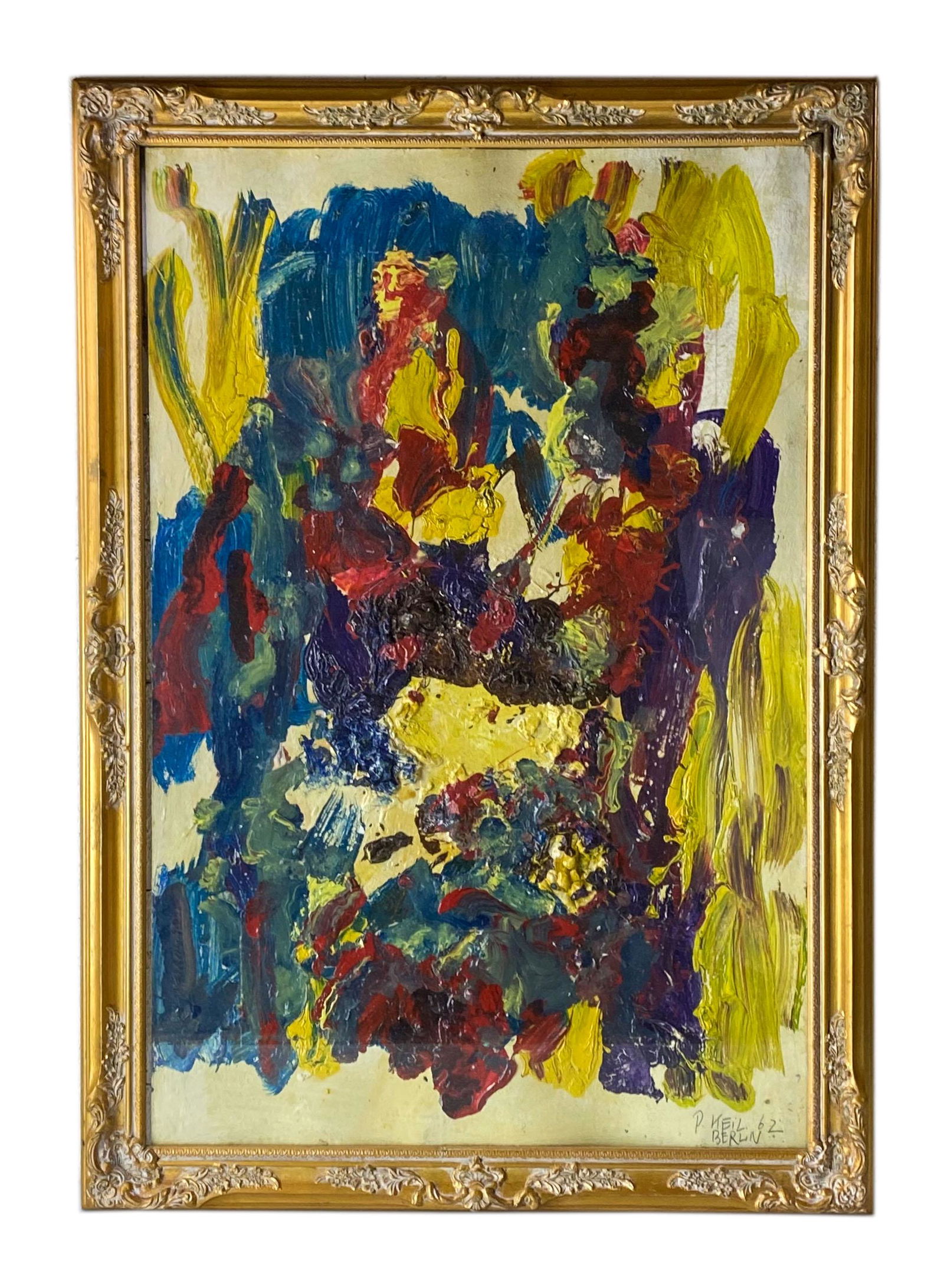 Peter Keil (German, b.1942) Abstract Oil Painting: Peter Robert Keil (German / American, Born 1942) Neo-Expressionist. Original oil painting. Signed lower right P. Keil Berlin and dated '62. Signed and titled on verso "The Price of Joy, The Paint". Al