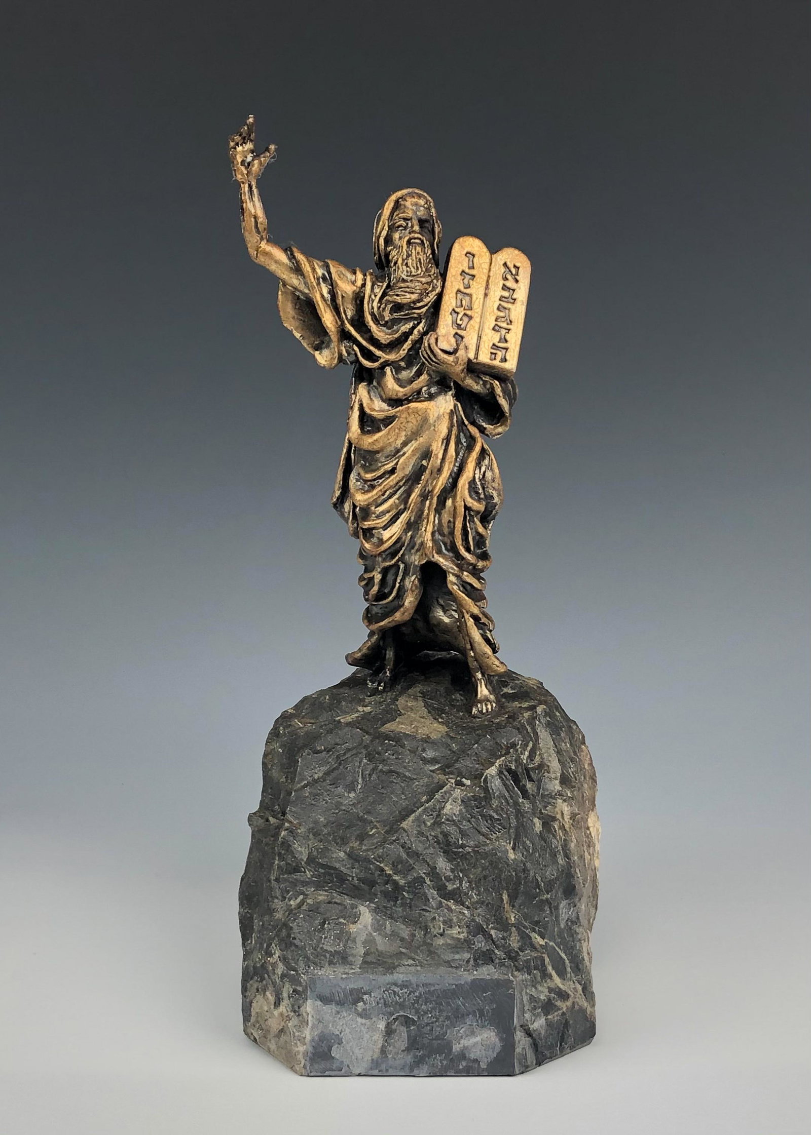Yaacov Heller Moses w/ 10 Commandments Sculpture: Yaacov Heller Israel Jerusalem Jewish Judaica Figural Sculpture. Born in 1941, Ohio. Globally Recognized Acclaimed Sculptor, Artist and Jewelry Designer best known for his unique and custom handmade c
