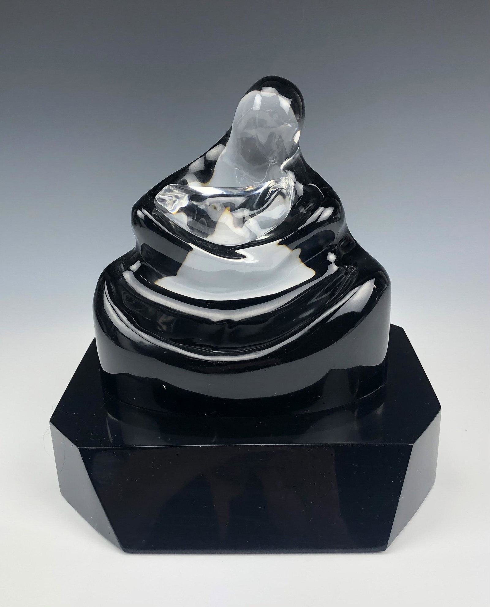 Mid Century Lucite Acrylic Mother Child Sculpture: Mid Century Modern MCM Lucite Acrylic Figural Sculpture. Depicts a seated mother figure cradling her precious bundle of joy. Composition superbly affixed to a geometric influenced design solid black p