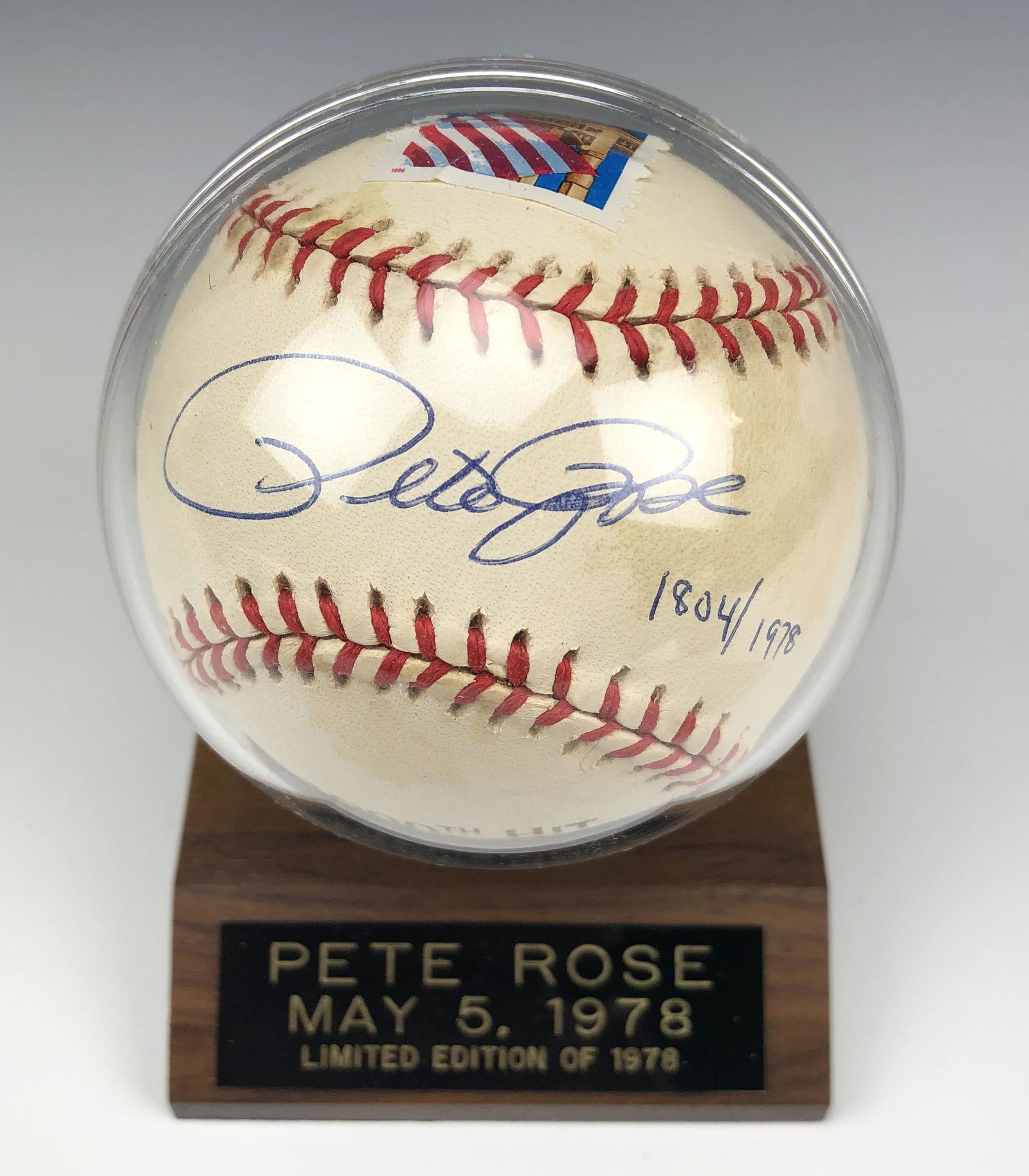Pete Rose Autographed Limited Edition Baseball COA: Pete Rose Limited edition 1978 Autographed and Postmarked Baseball. Accompanied by it's COA. Signed as shown in the pictures. Good estate fresh condition. Estate fresh to the market. MMB In house cont