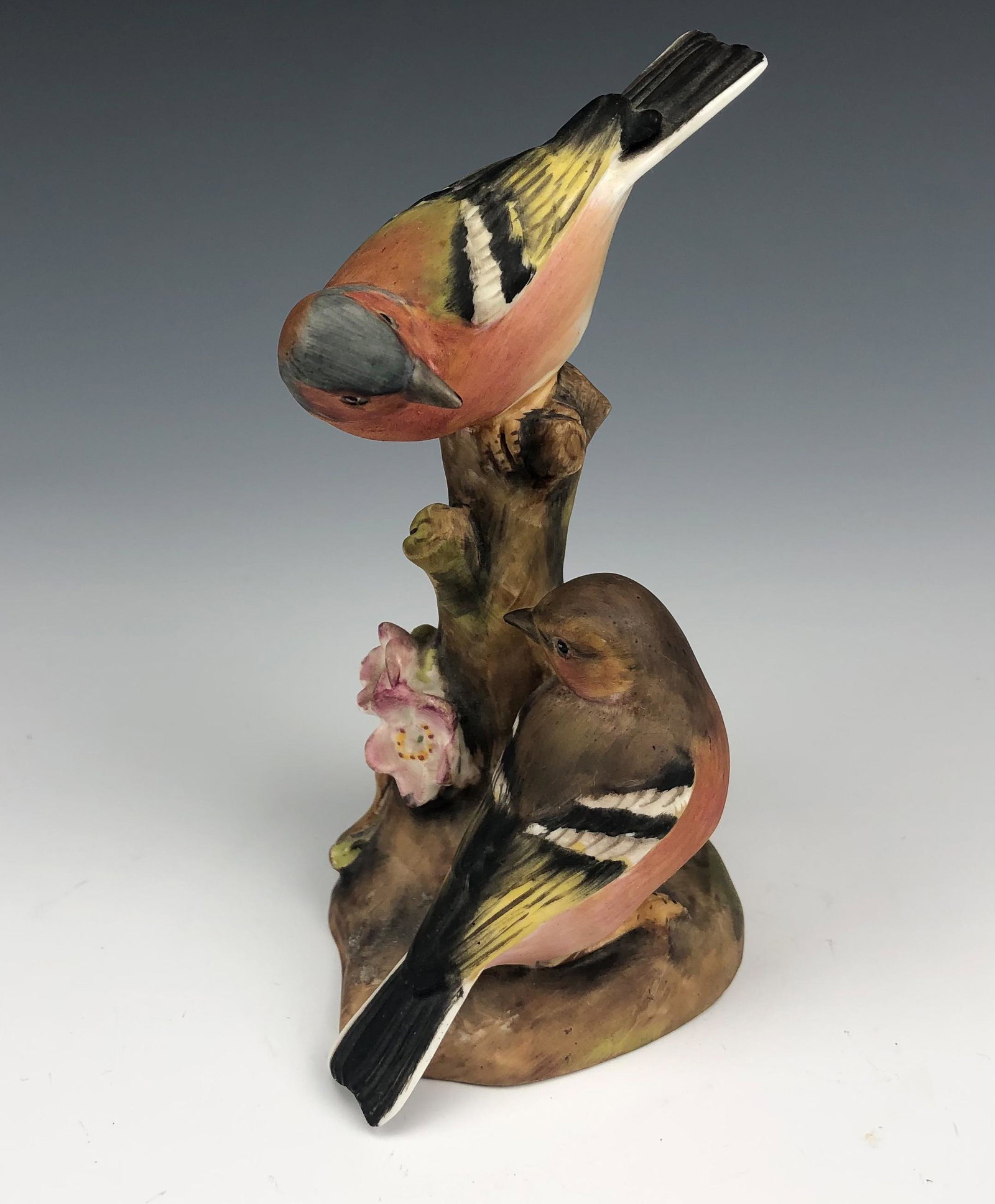 Royal Worcester Chaffinches Painted Bird Figurine: Royal Worcester England English Hand Painted Bone China Bird Figurine. Titled : Chaffinches. Model number 3364. Designer : Eva Soper. Introduced 1942. Discontinued / Retired in 1986. Finish : Matte. F