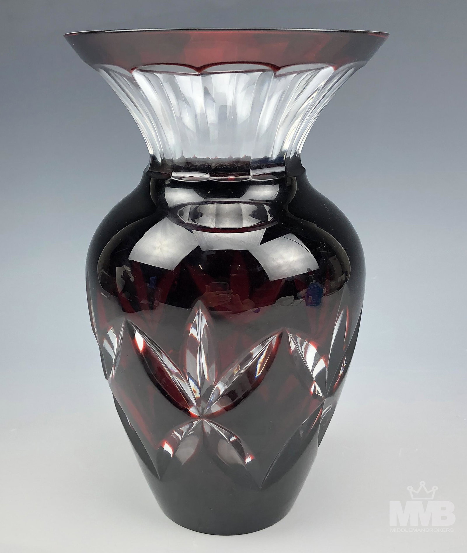 FABERGE Petit Red Cut Crystal Glass Signed 8" Vase (1 of 4)