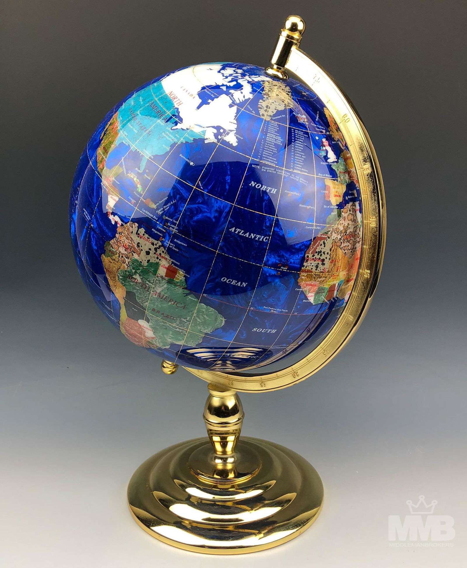Semi-Precious Stone Brass Table Top Rotating Globe (1 of 8)