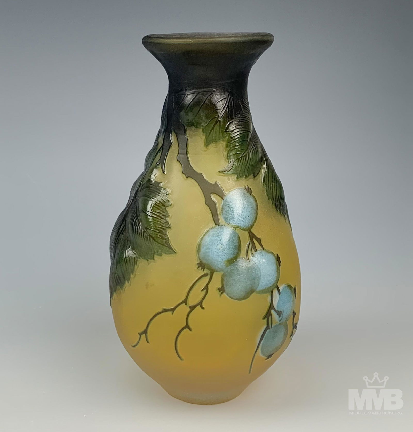 Cameo Glass Prunus Plum Vase After Emile Galle (1 of 6)