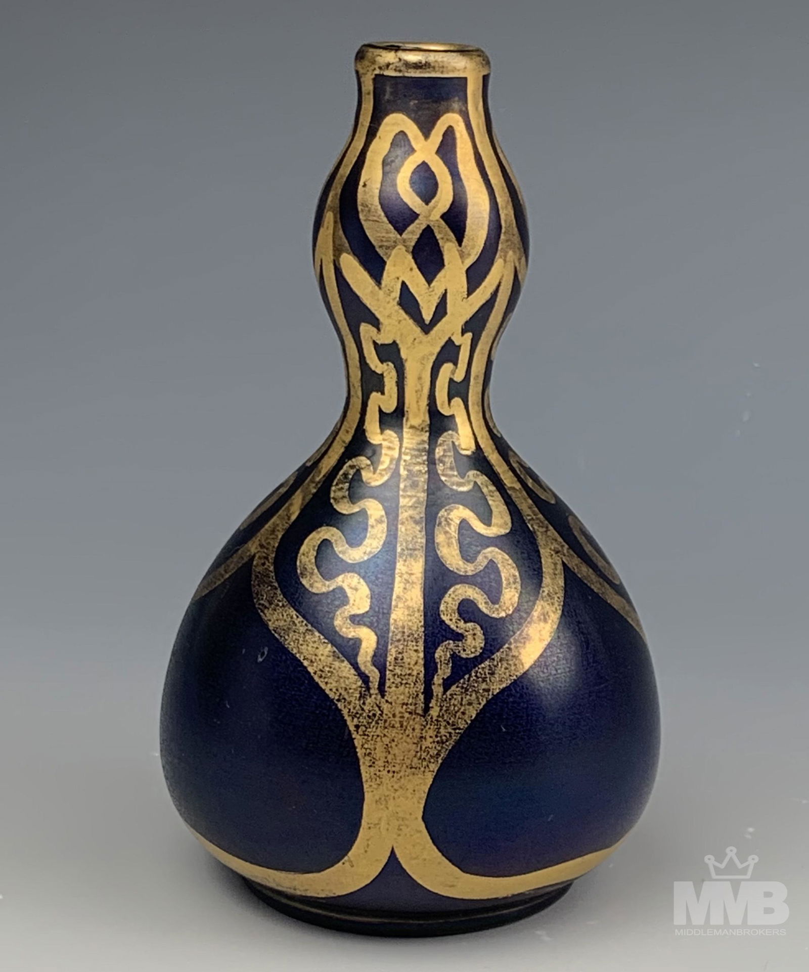 Bohemian Art Glass Gold Decor 5" Double Gourd Vase (1 of 4)