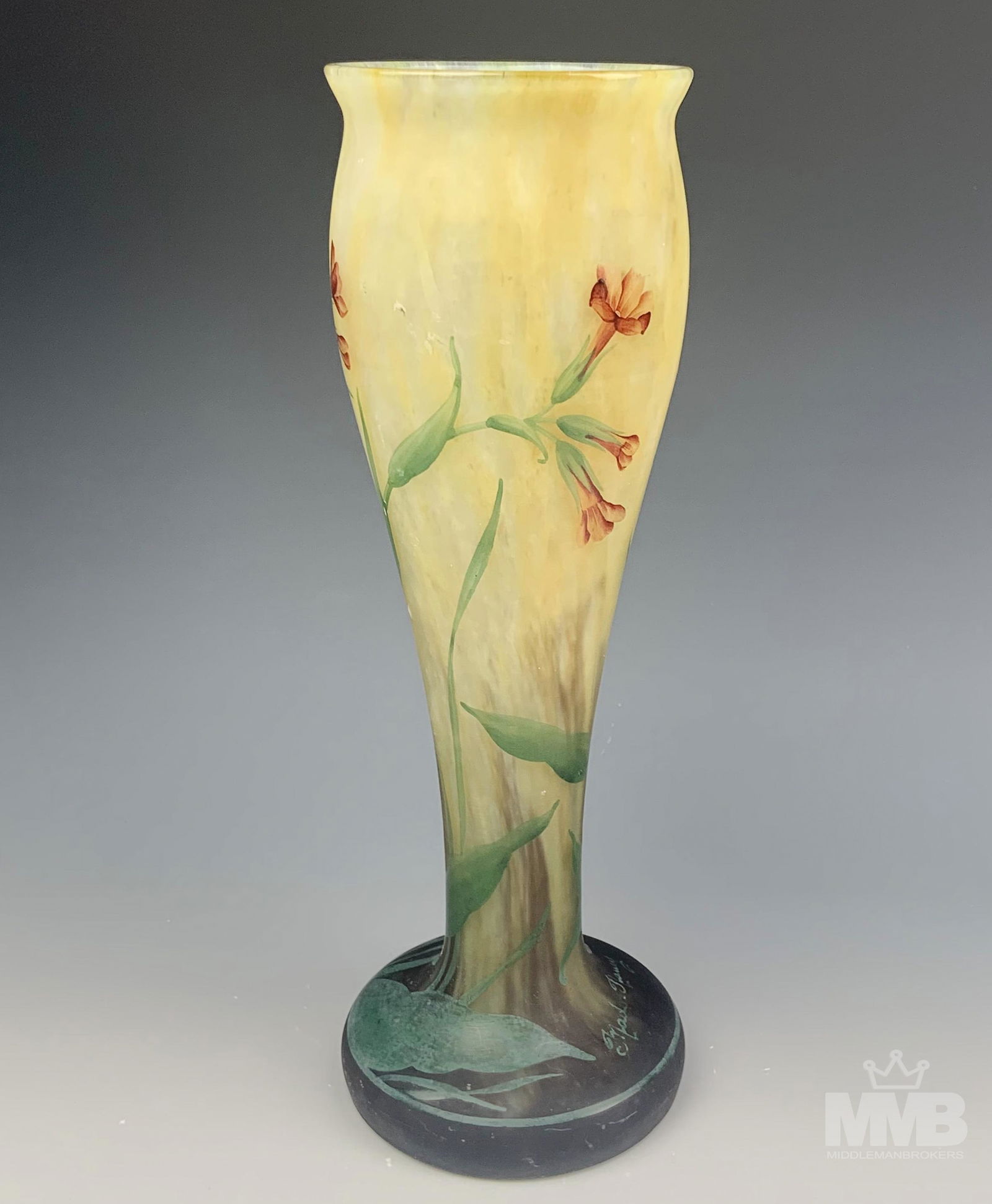 Nancy Mado Art Nouveau Painted Floral Glass Vase (1 of 5)