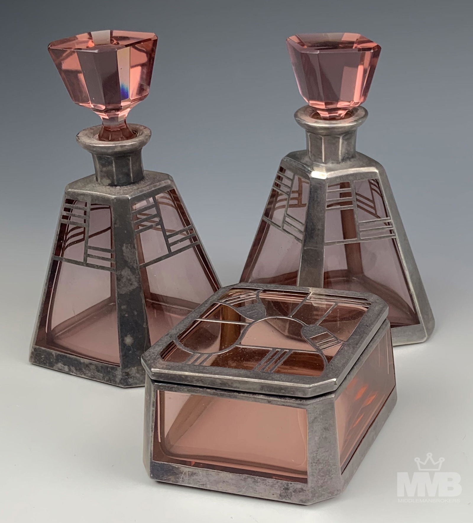 Sterling Overlay Art Deco Glass Scent Bottle & Box (1 of 9)