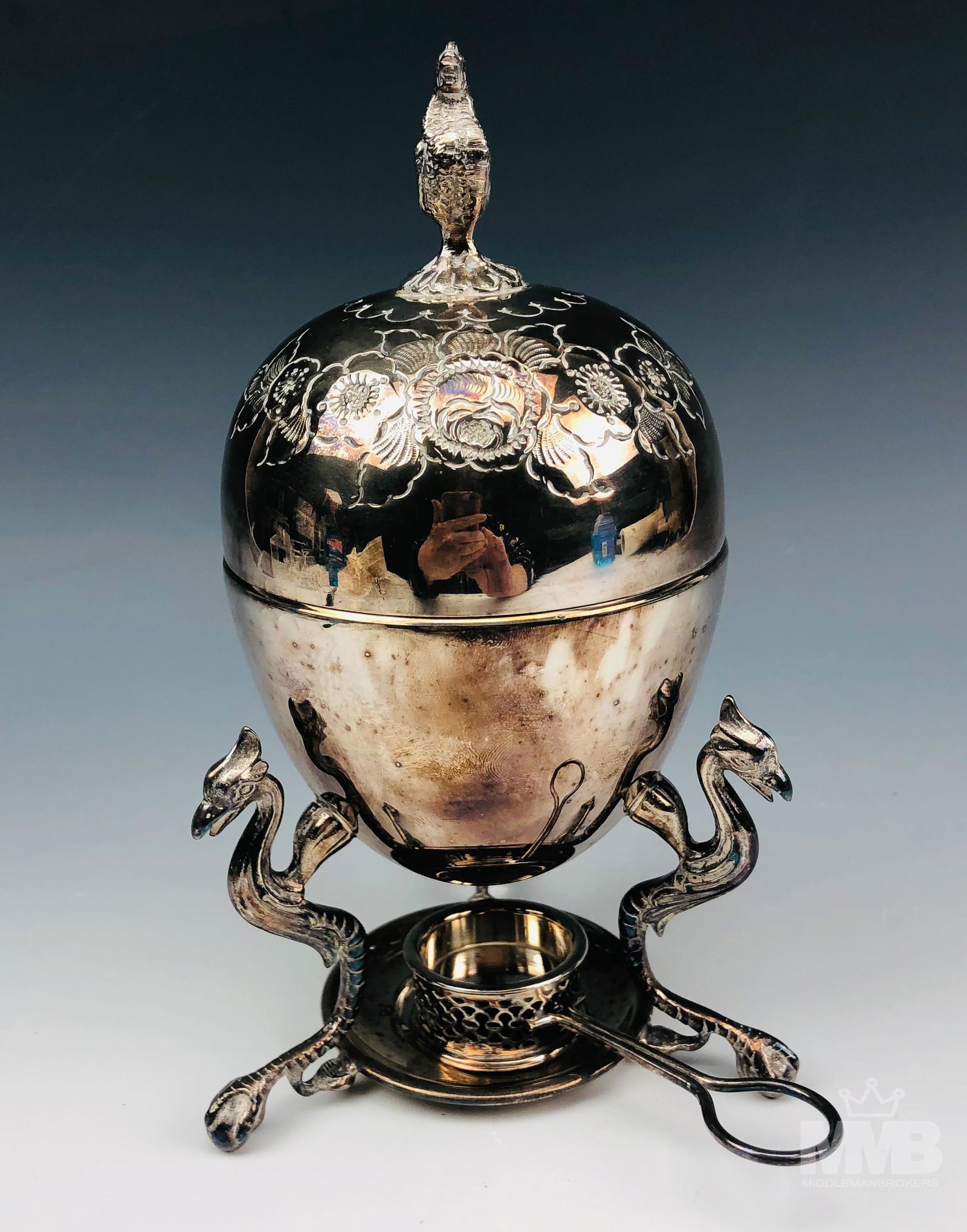English Fine Silver Plated Hand Chased Egg Warmer (1 of 7)