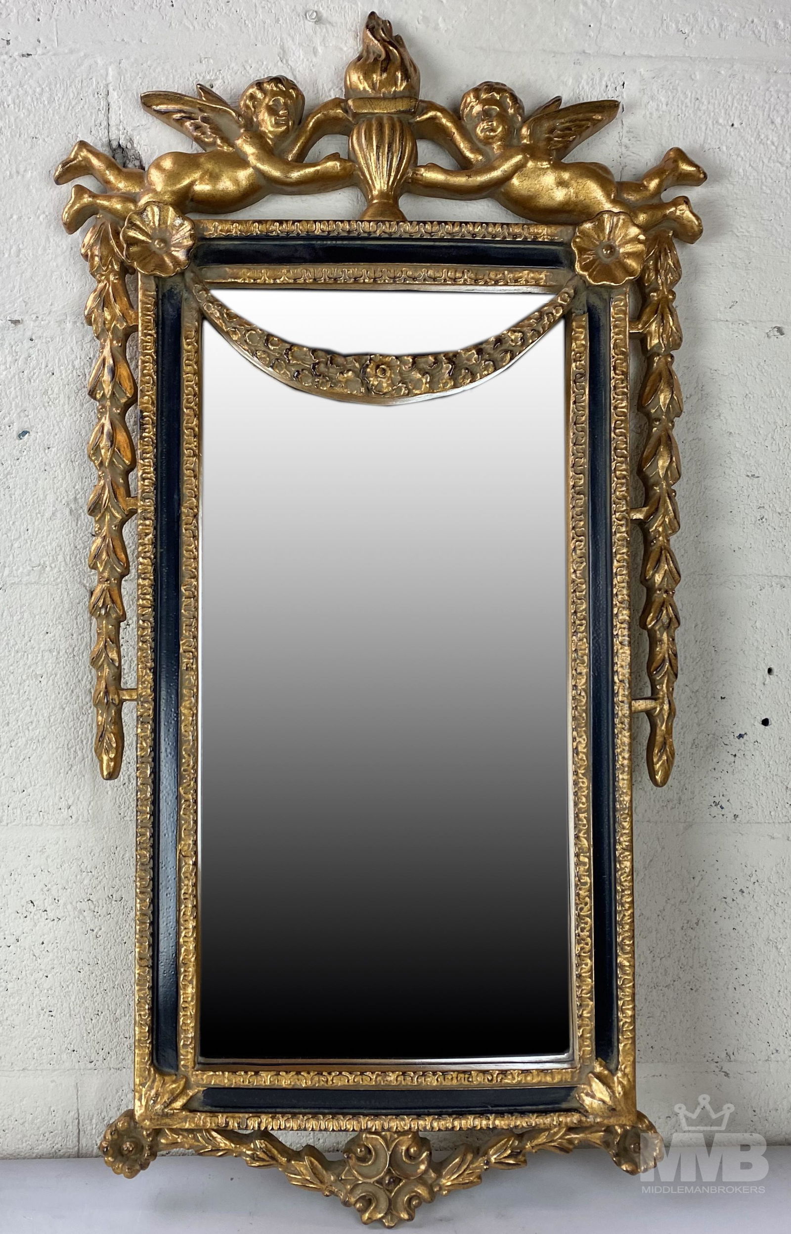 French Style Winged Putti Cherubs 36" Foyer Mirror (1 of 4)