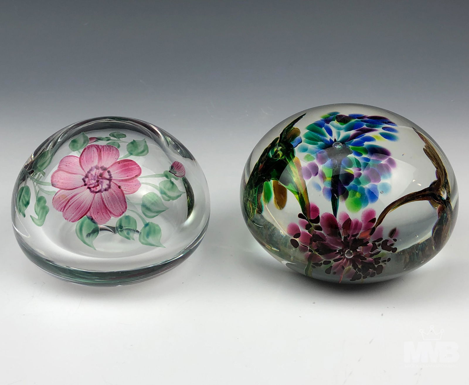 Flower Hand Blown Studio Art Glass Paperweight Lot (1 of 5)