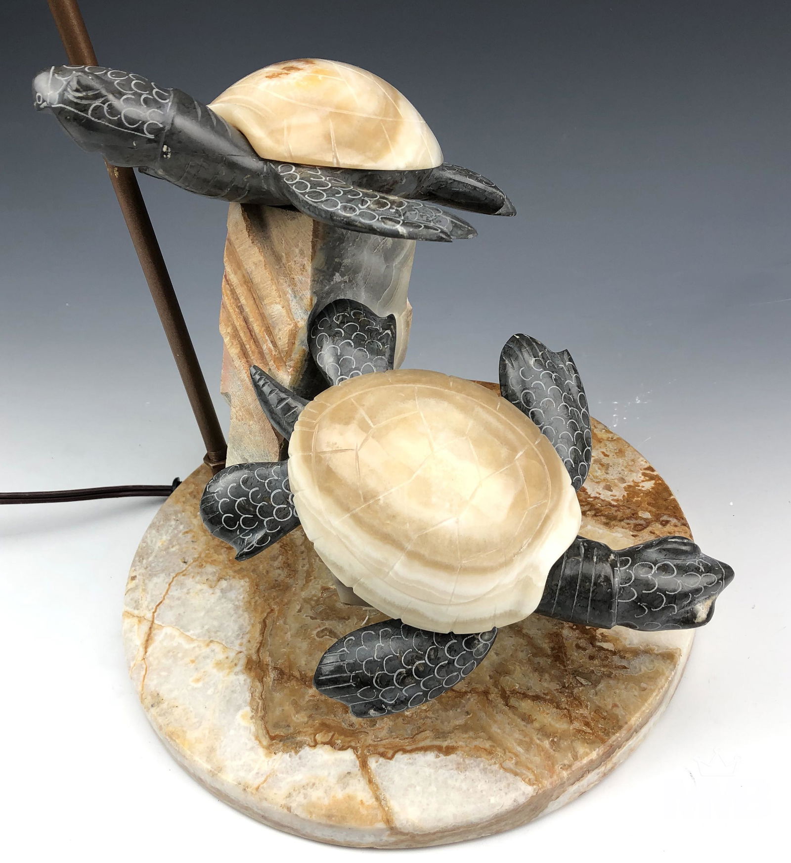 Carved Marble & Onyx Stone Sea Turtle Table Lamp (1 of 5)