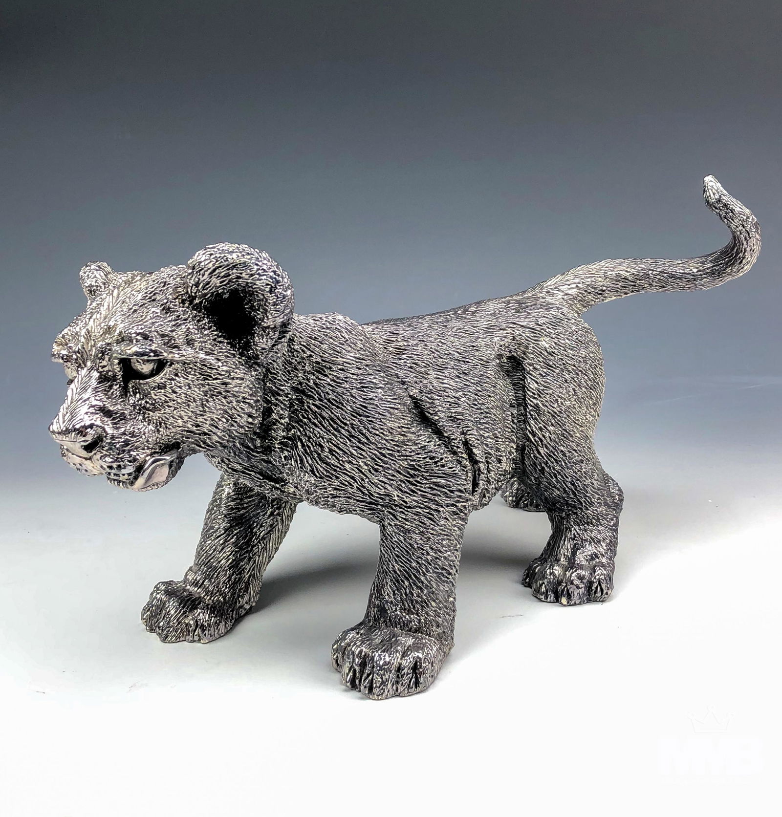 Zanfeld 999 Silver Wrapped Lion Cub Figure Statue (1 of 6)