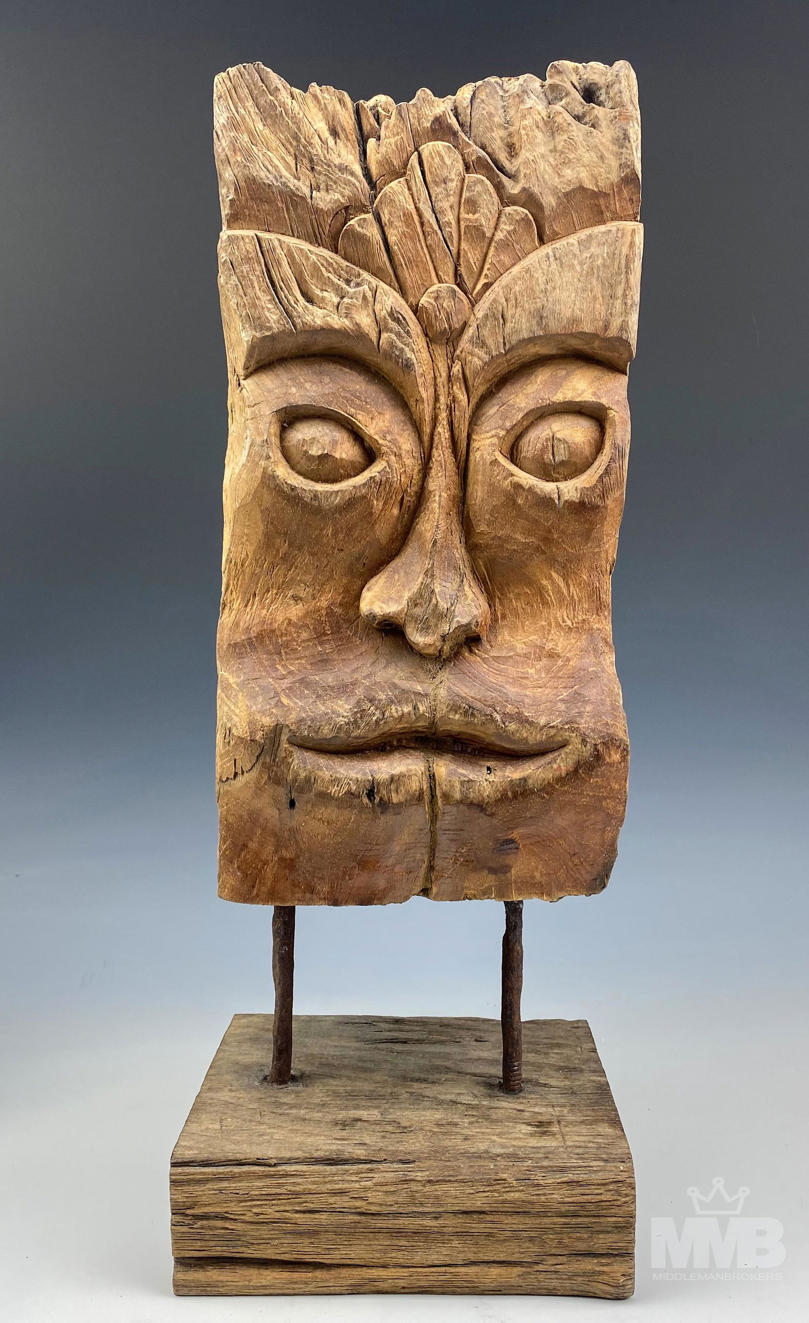 Outsider Art Carved Wooden Folk Art Bust Sculpture (1 of 6)