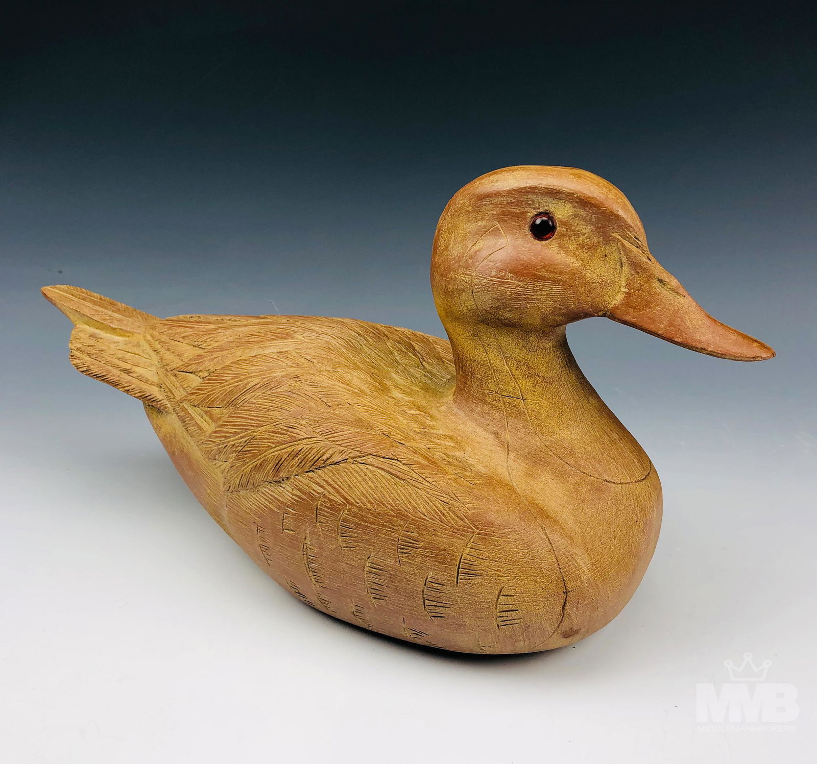 Hand Carved 14" Wood Folk Art Duck Decoy Sculpture (1 of 5)