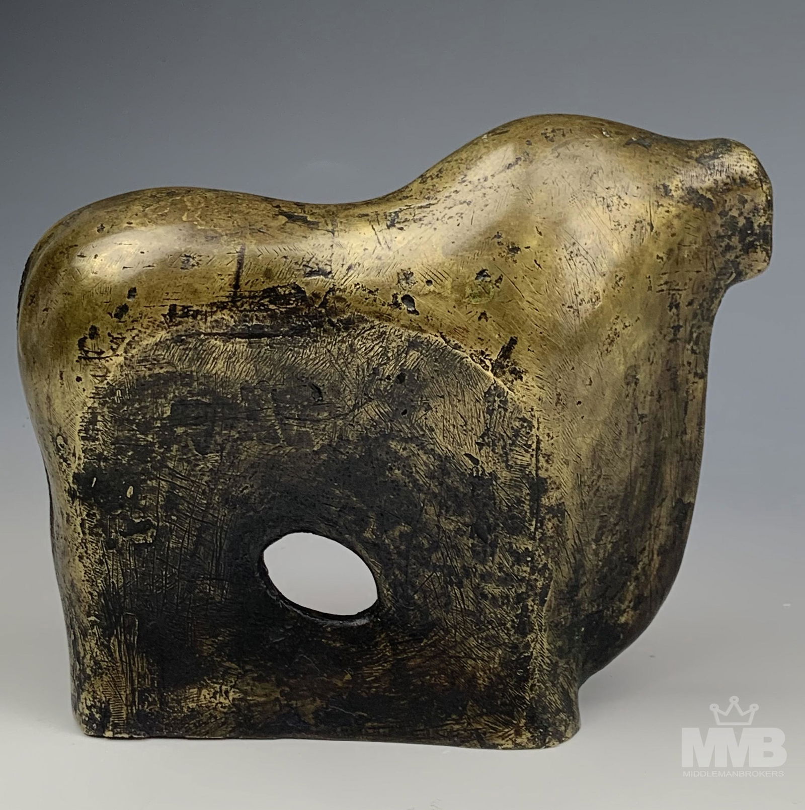 Bronze Mid Century Abstract Cow Buffalo Sculpture (1 of 5)