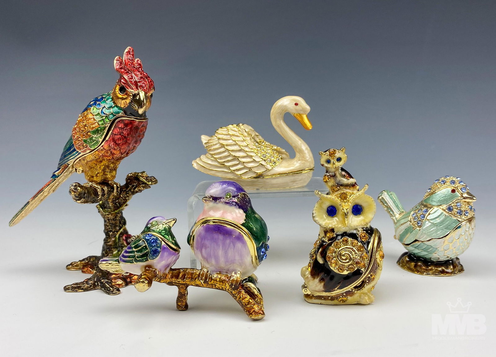 Enameled Bejeweled Bird Trinket Boxes Collection (1 of 9)