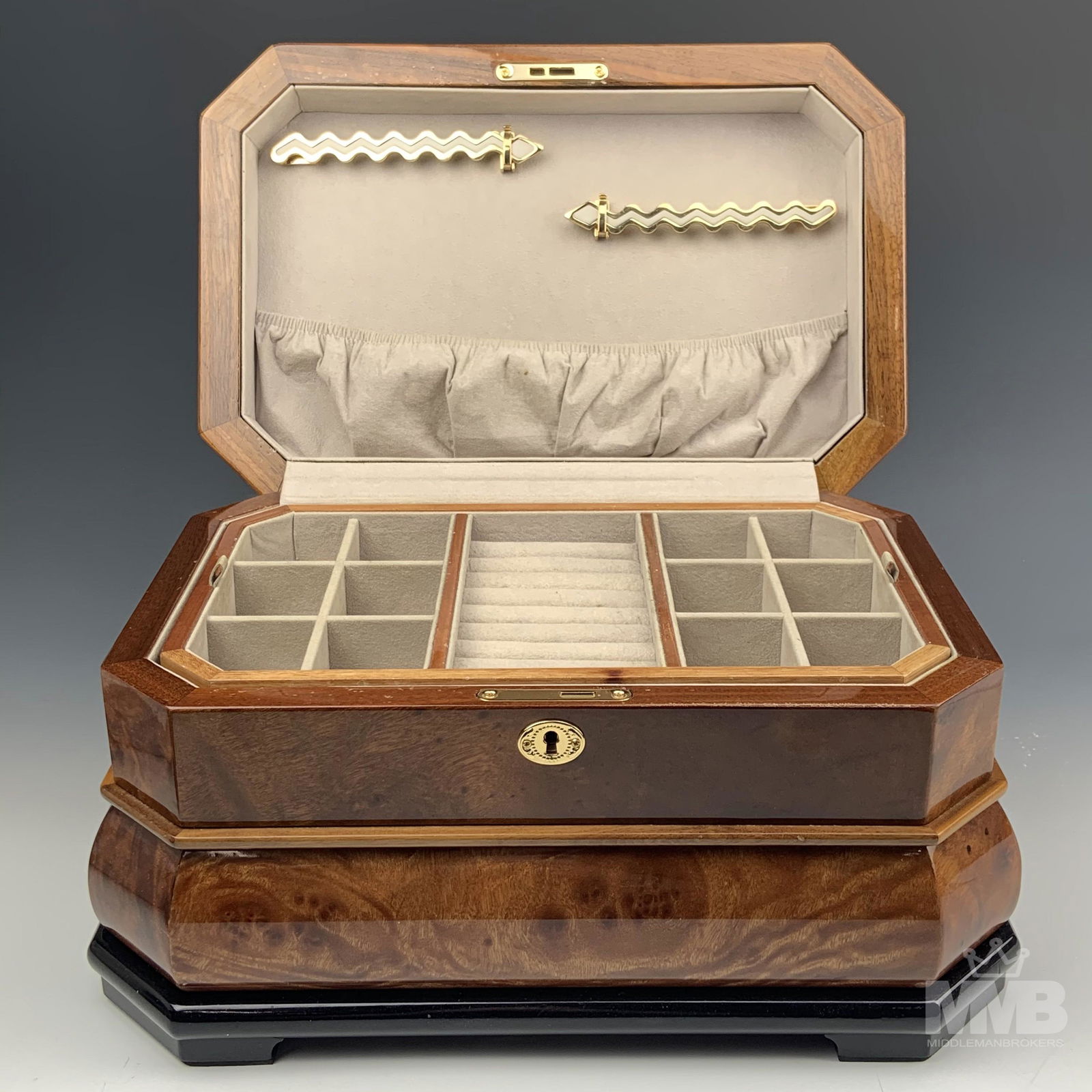 Constantine Bubinga Wood Inlaid Jewelry Box Chest