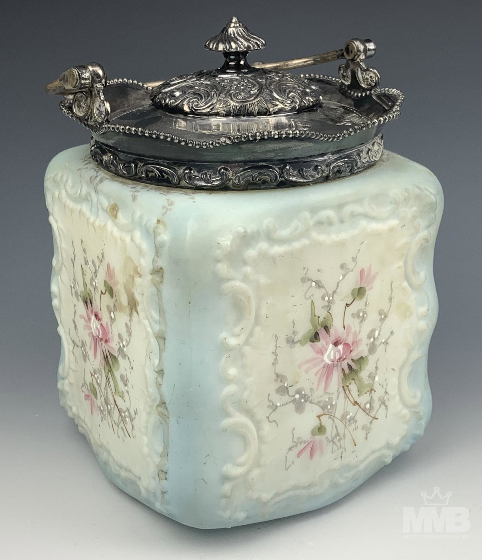 Wavecrest Antique Painted Floral Glass Cookie Jar (1 of 5)