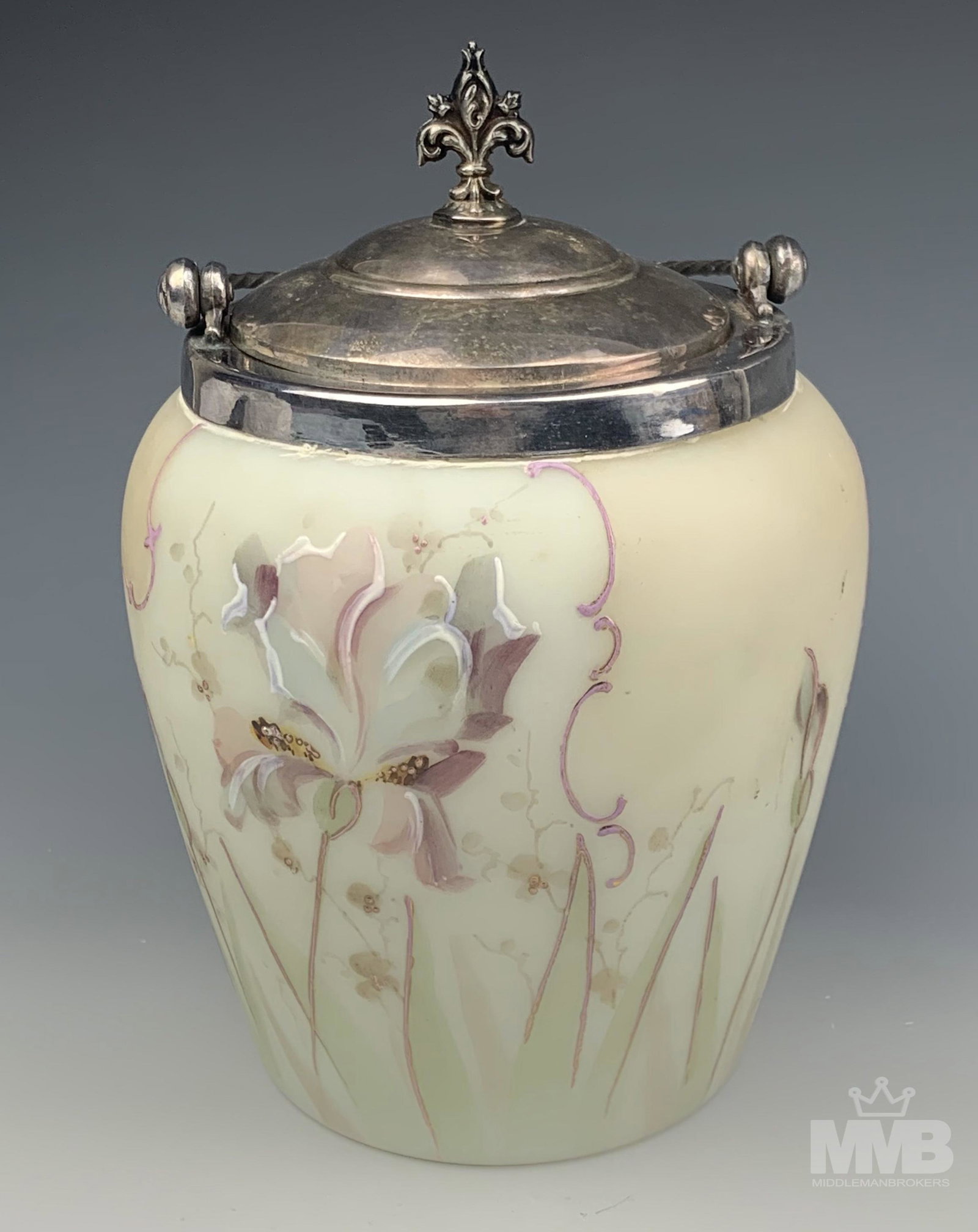 Victorian Antique Satin Glass Orchid Cookie Barrel (1 of 6)