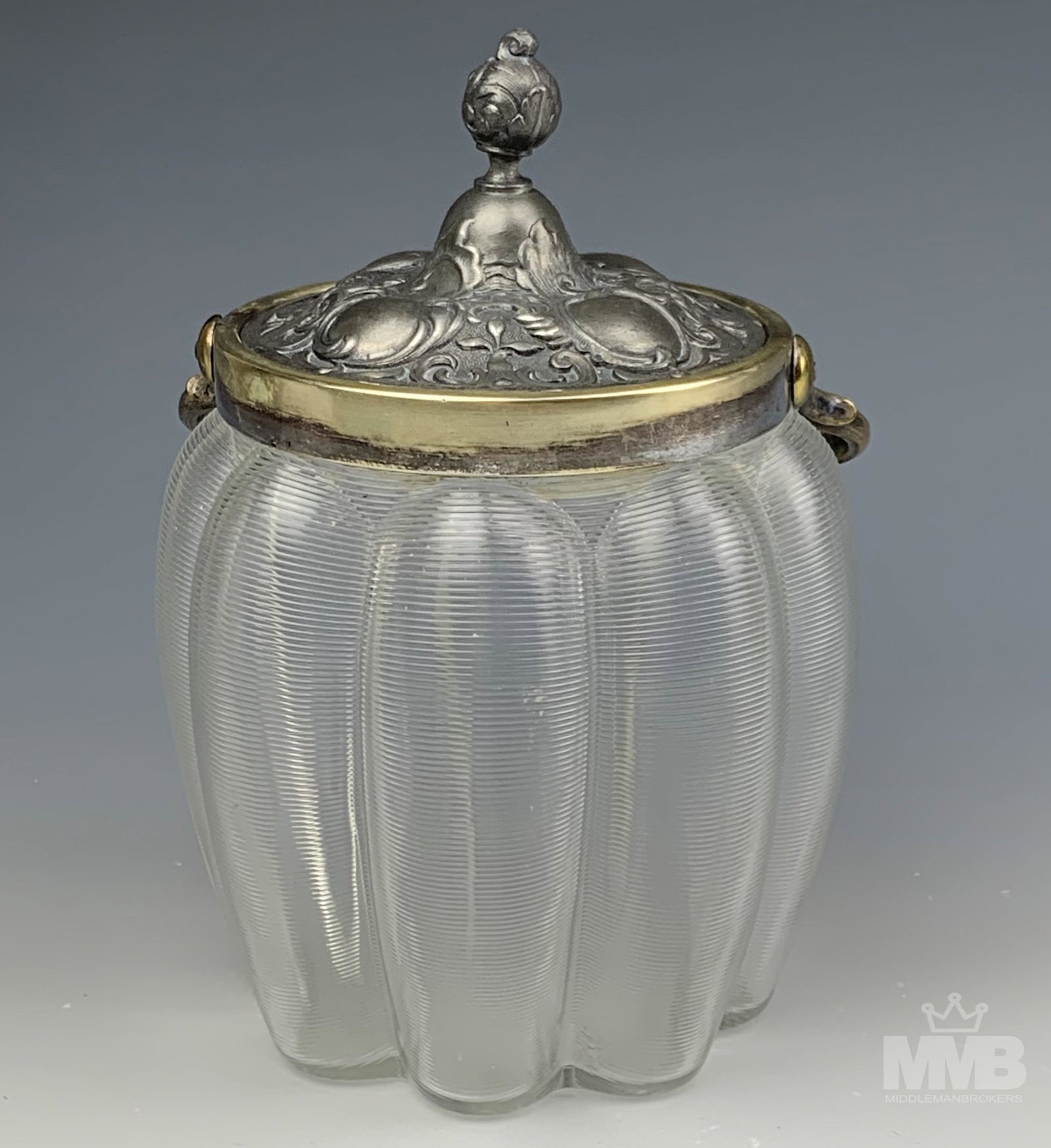 Clear Threaded Lobed Glass Antique Biscuit Barrel (1 of 5)