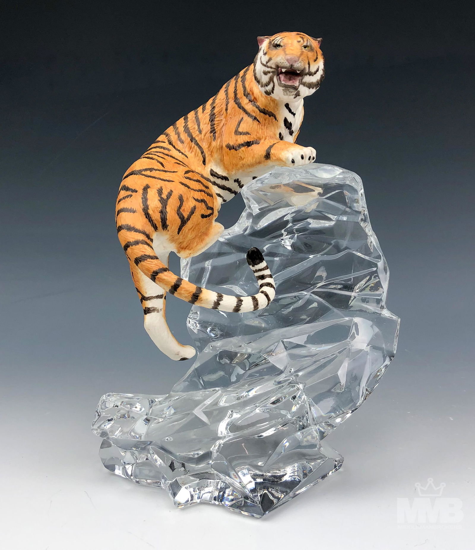 Franklin Mint Porcelain Tiger On Crystal Figurine (1 of 6)