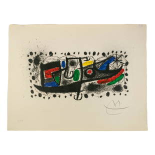 Joan Miro (Spanish,1893-1983) Catalonia Lithograph: Joan Miro (Spanish,1893-1983). Signed and numbered limited edition lithograph in colors on Arches wove paper. "Joan Miro and Catalonia" 1970. From the edition of 160 in Roman numerals. Printed by