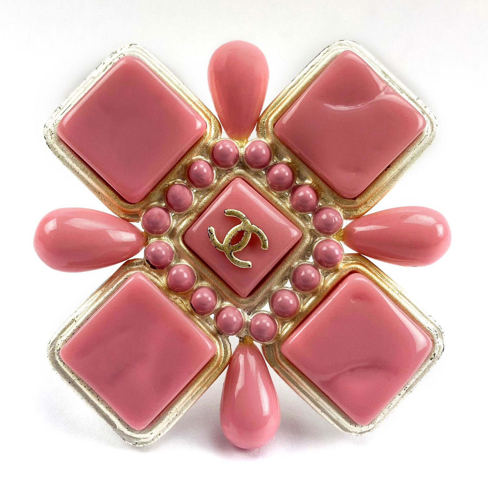 CHANEL Pink Maltese Cross with CC Logo Brooch Pin (1 of 7)