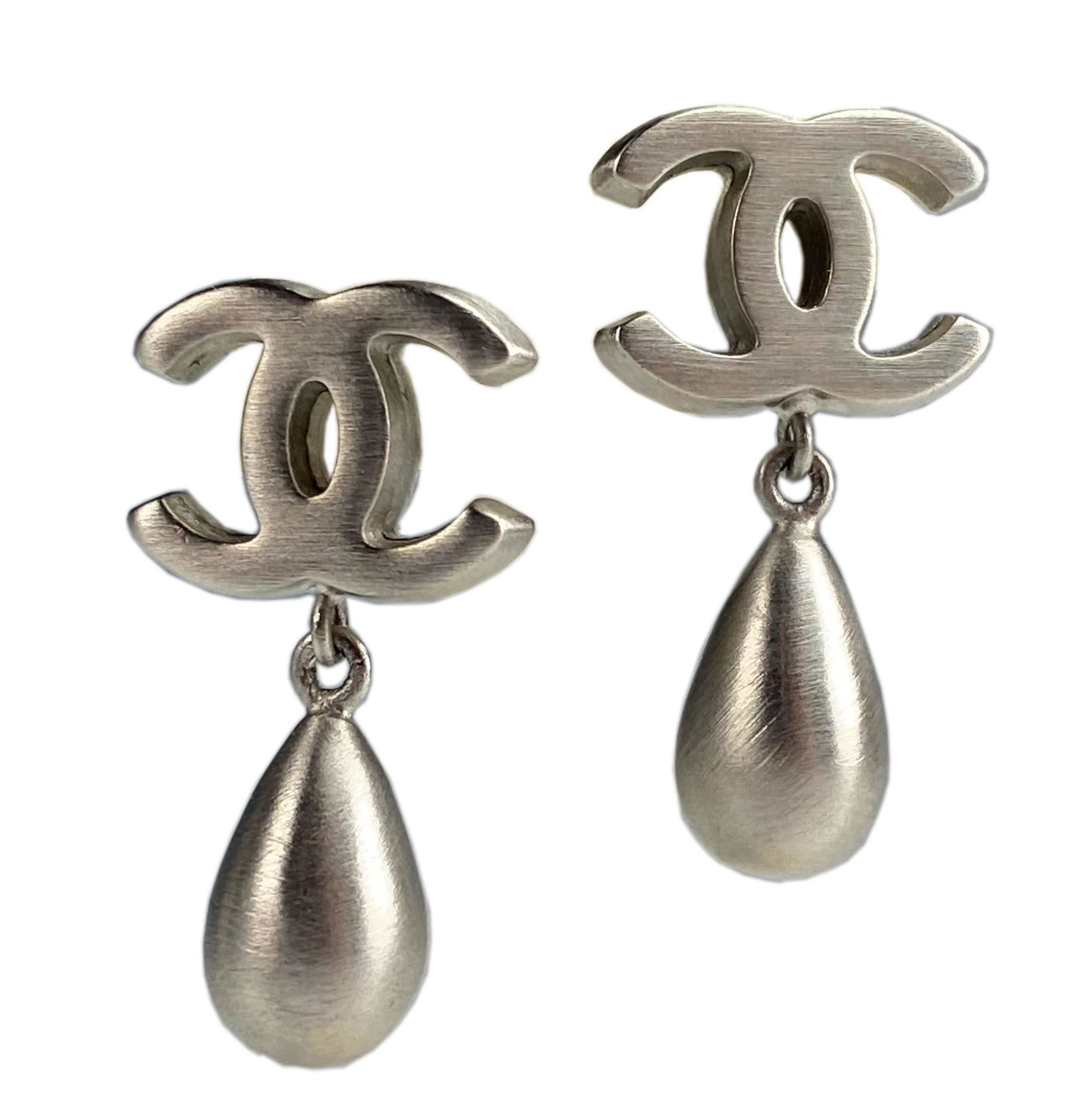 CHANEL Boucle Oreille Silver Tear Drop CC Earrings (1 of 5)