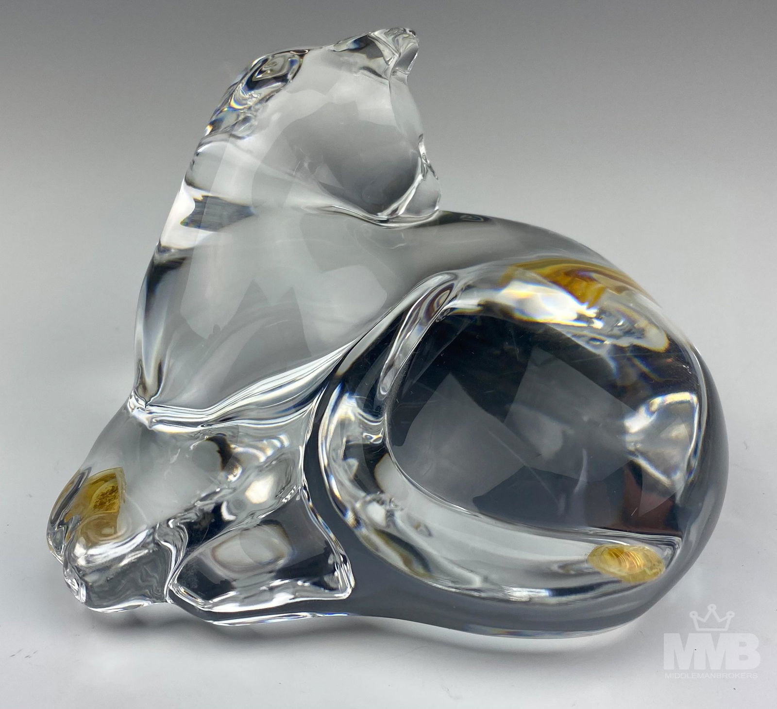 Baccarat Curled Grooming Cat Figurine Signed (1 of 6)