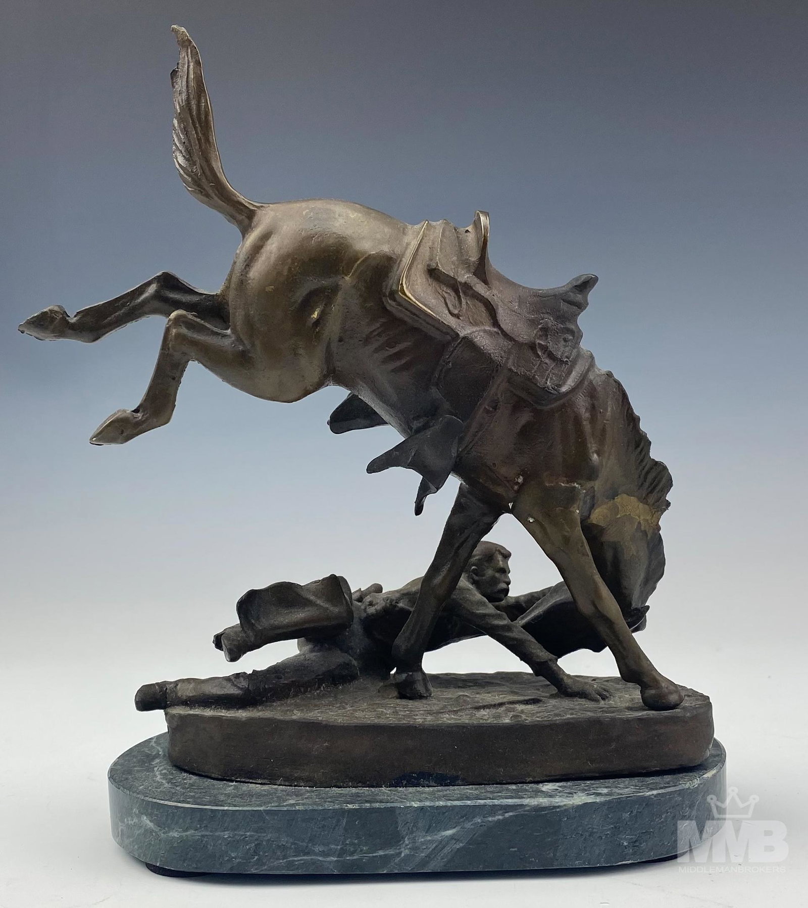 Bronze "Wicked Horse" Sculpture after F. Remington: Bronze signed horse sculpture after Frederic Remington ( American, 1861-1909) "Wicked Horse". Good overall condition with normal storage wear. Measures approximately 8 3/4 in. x 6 /34 in. x 4 in. MMB 