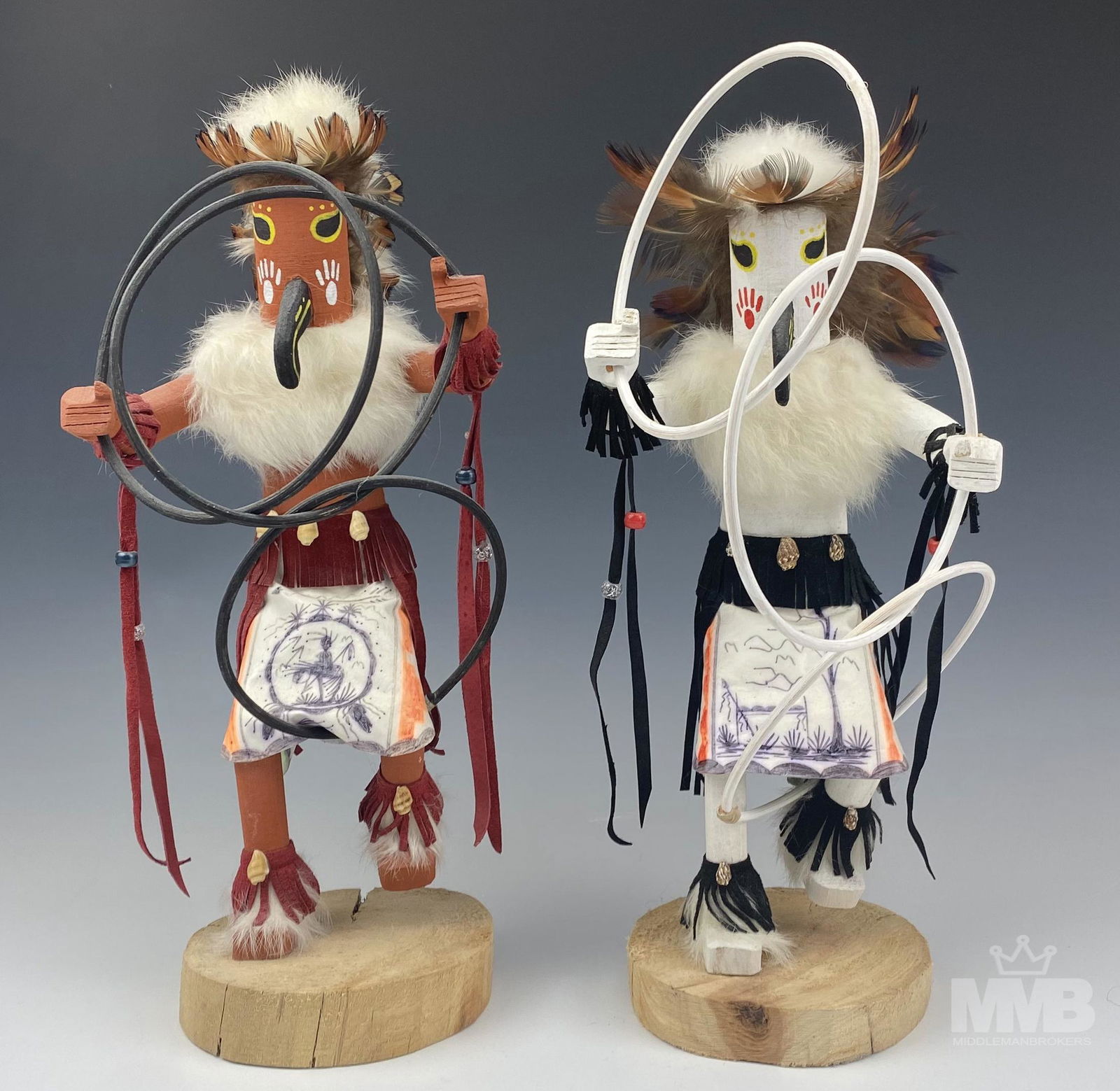 Kachina Doll Pair Hand Painted Navajo Hoop Dancers (1 of 9)