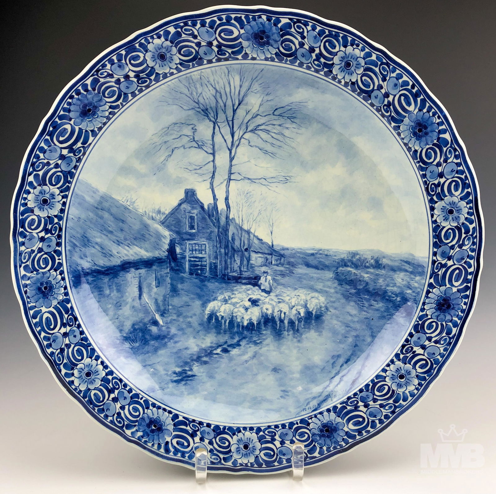 Delft Charger w/ Pastoral Rural Landscape Painting (1 of 8)