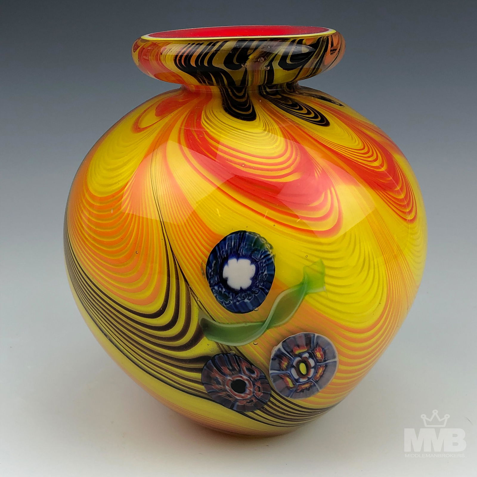 Murano Italian Orange Yellow Pulled Feather Vase (1 of 6)