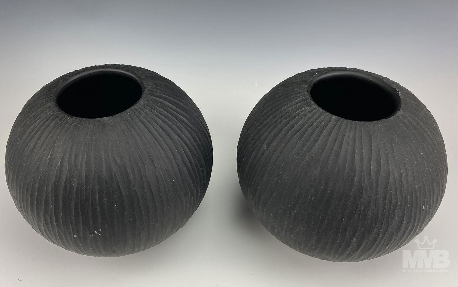 Murano Style Carved Ribbed Black Art Glass Vases (1 of 8)