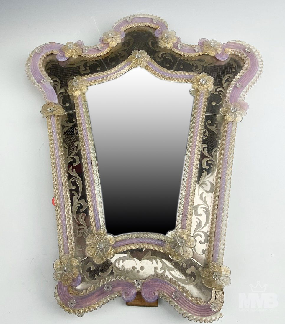 Venetian 20" Gold Fleck Lavender Art Glass Mirror (1 of 8)