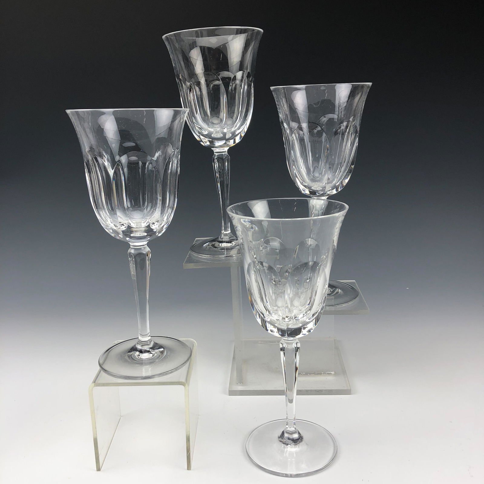 4 Gorham Crystal King Charles Glass Water Goblets